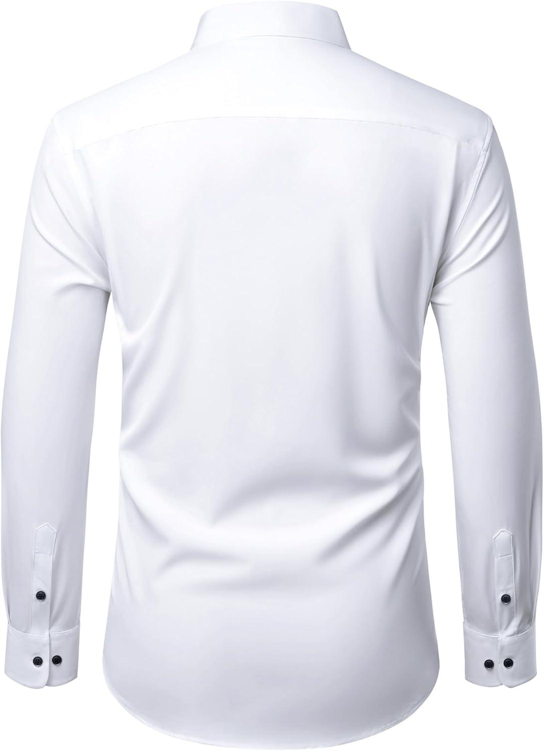 imageAlimens amp Gentle Mens Dress Shirts Stretch Long Sleeve Wrinkle Free Business Casual Button Down Shirt for WeddingWhite Black
