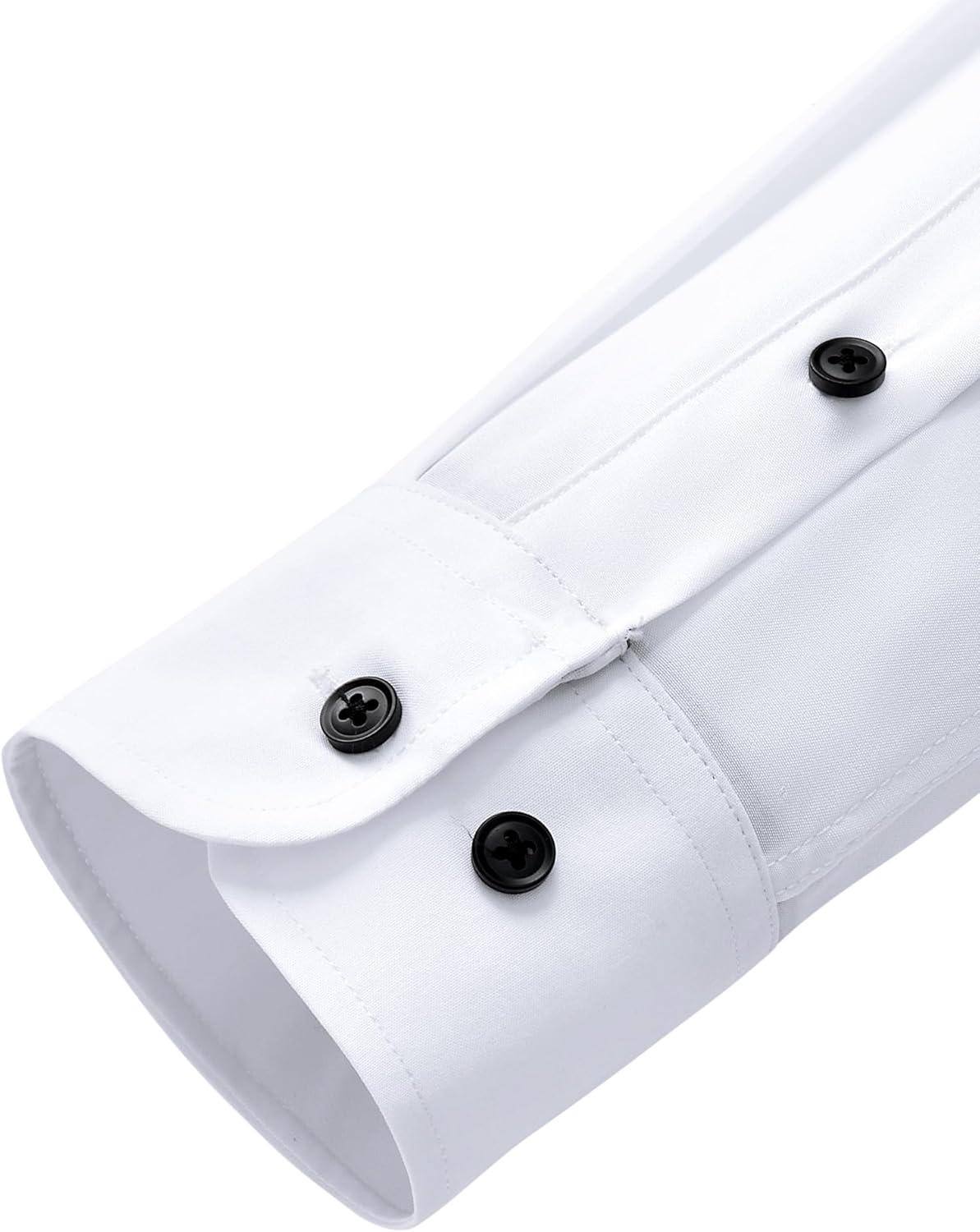 imageAlimens amp Gentle Mens Dress Shirts Stretch Long Sleeve Wrinkle Free Business Casual Button Down Shirt for WeddingWhite Black
