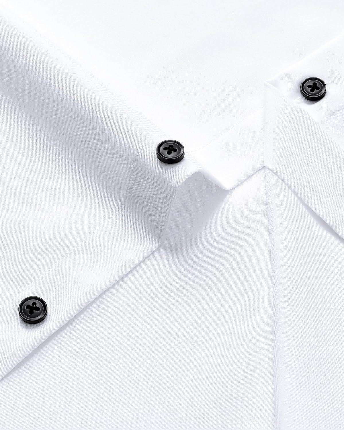 imageAlimens amp Gentle Mens Dress Shirts Stretch Long Sleeve Wrinkle Free Business Casual Button Down Shirt for WeddingWhite Black