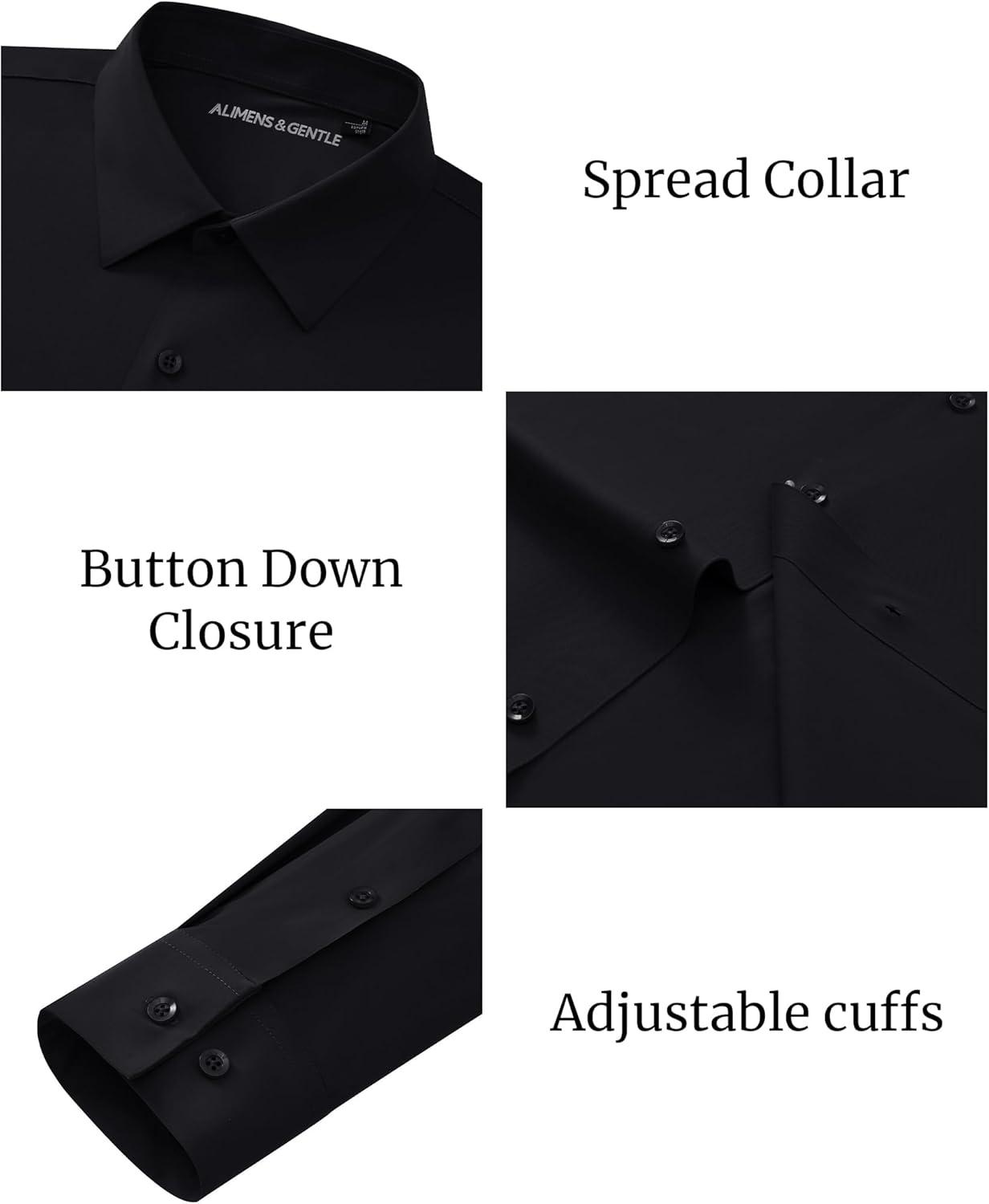 imageAlimens amp Gentle Mens Dress Shirts Stretch Muscle Fit Wrinkle Free Long Sleeve Button Down Shirt Casual Business Formal ShirtBlack