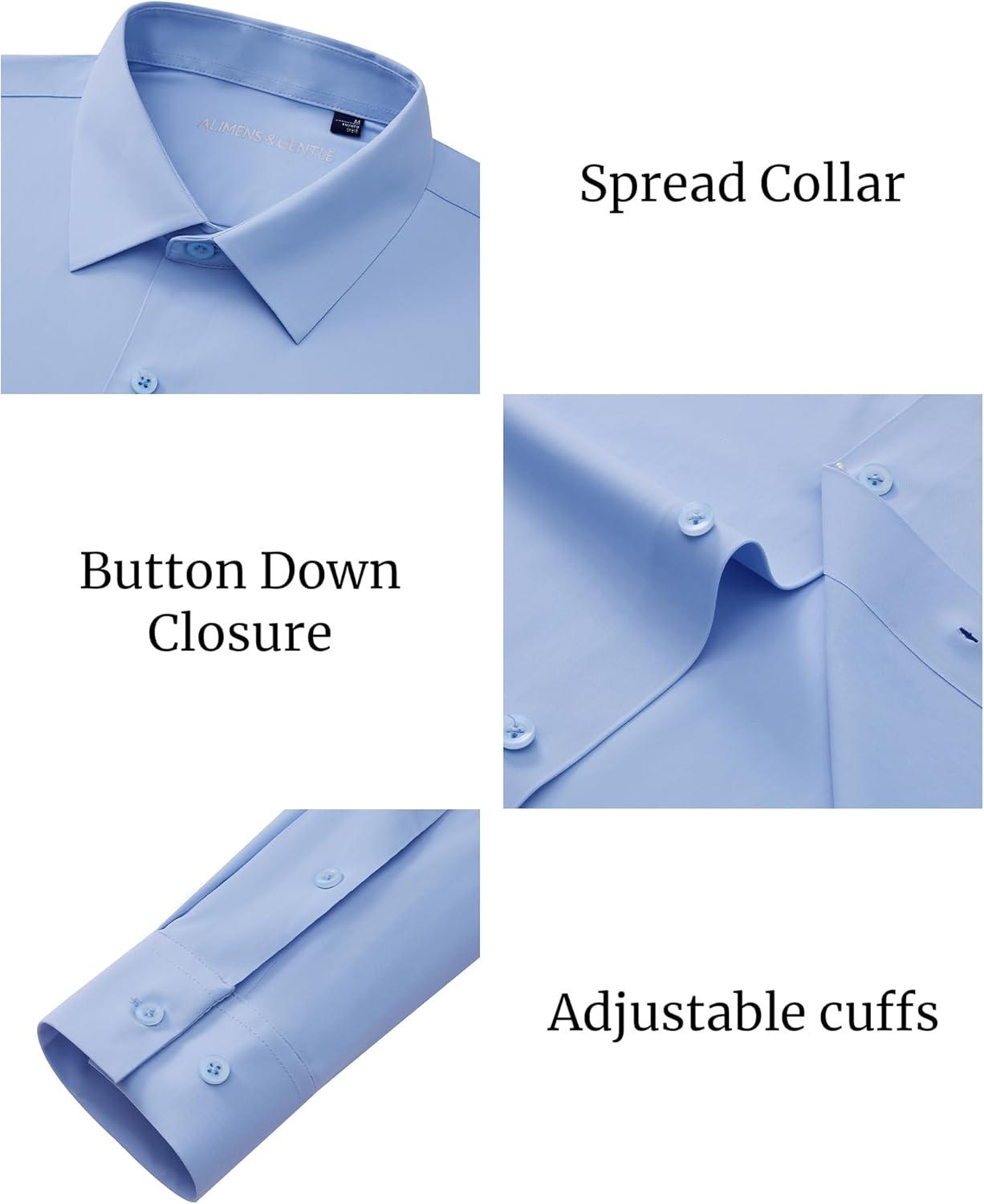 imageAlimens amp Gentle Mens Dress Shirts Stretch Muscle Fit Wrinkle Free Long Sleeve Button Down Shirt Casual Business Formal ShirtBlue