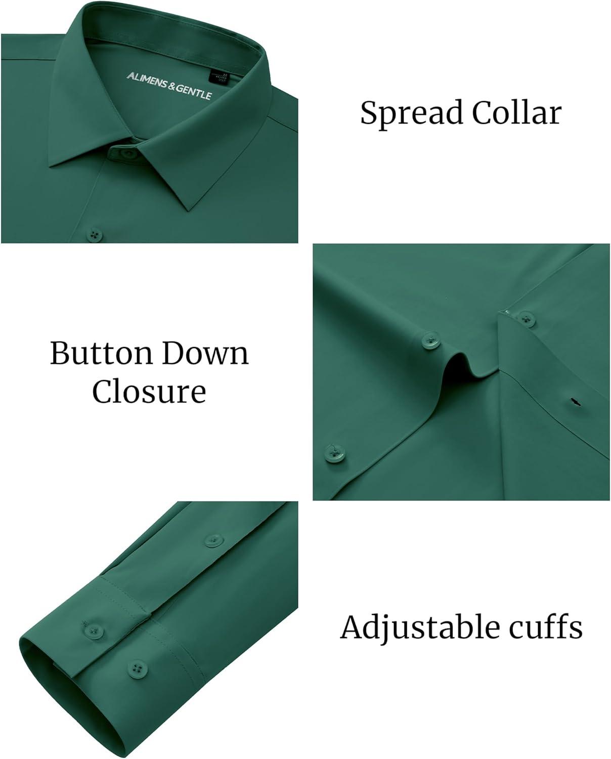 imageAlimens amp Gentle Mens Dress Shirts Stretch Muscle Fit Wrinkle Free Long Sleeve Button Down Shirt Casual Business Formal ShirtGreen