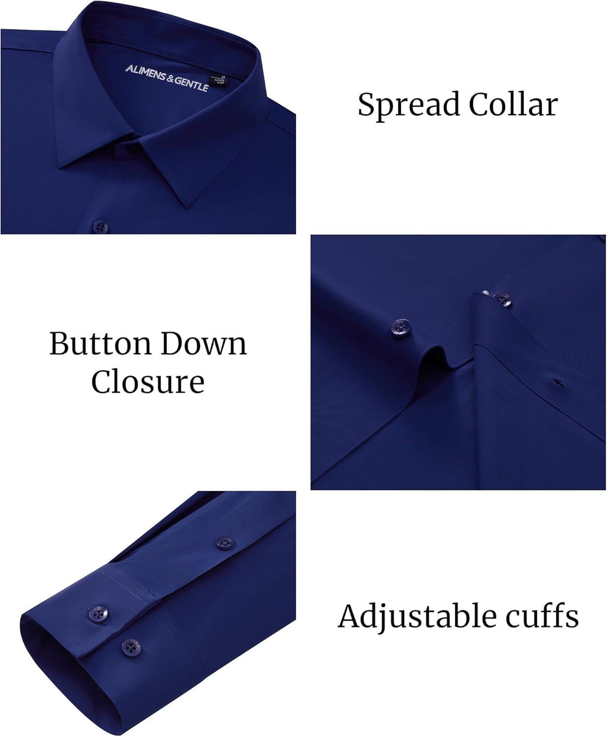 imageAlimens amp Gentle Mens Dress Shirts Stretch Muscle Fit Wrinkle Free Long Sleeve Button Down Shirt Casual Business Formal ShirtNavy Blue