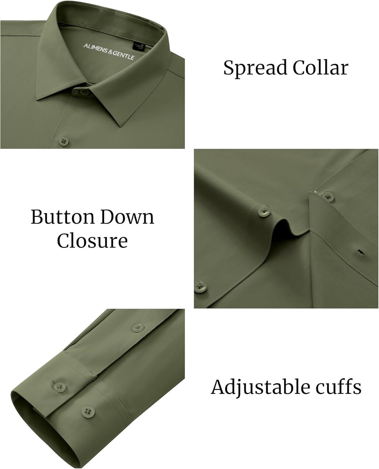 imageAlimens amp Gentle Mens Dress Shirts Stretch Muscle Fit Wrinkle Free Long Sleeve Button Down Shirt Casual Business Formal ShirtOlive