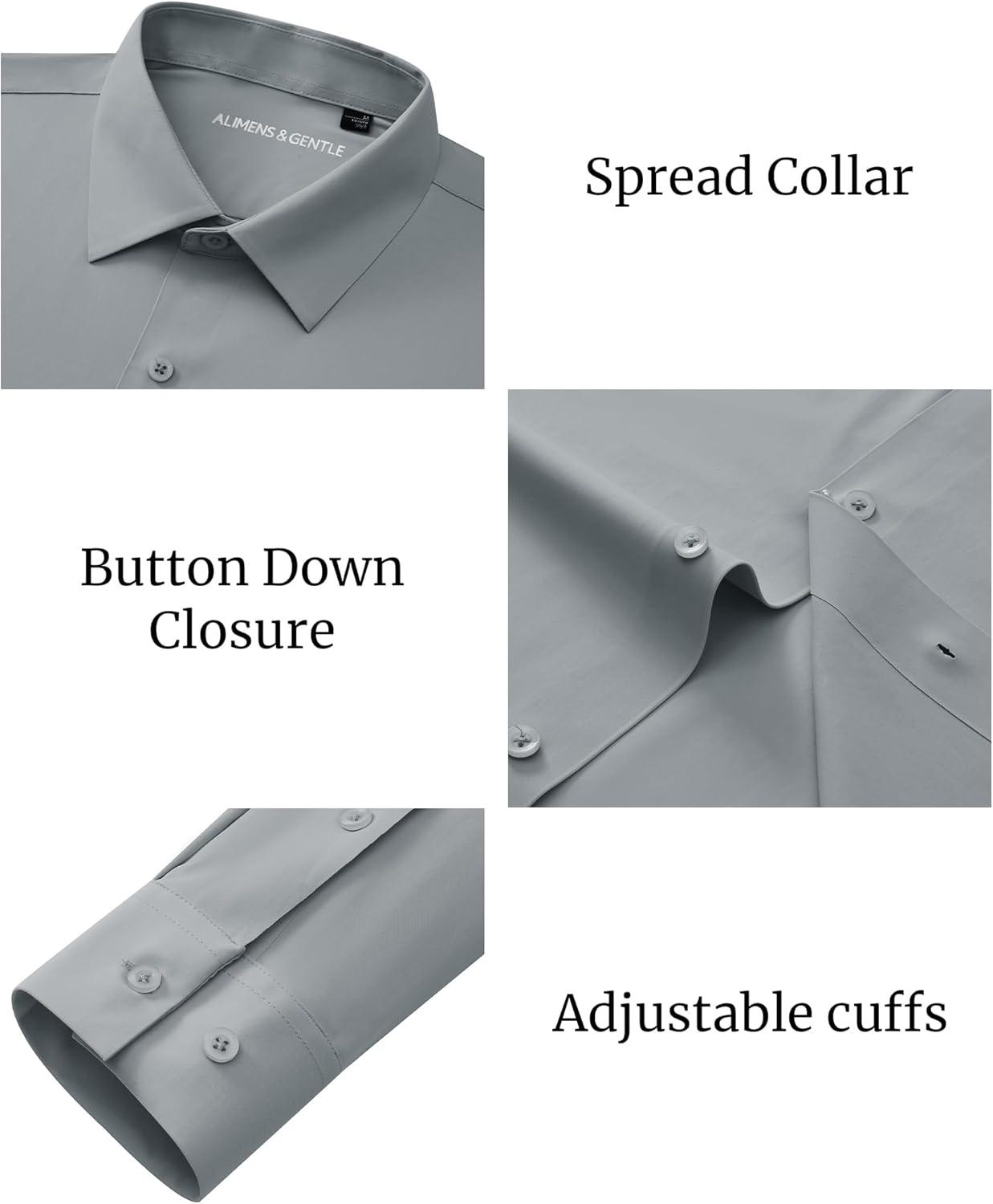 imageAlimens amp Gentle Mens Dress Shirts Stretch Muscle Fit Wrinkle Free Long Sleeve Button Down Shirt Casual Business Formal ShirtSilver
