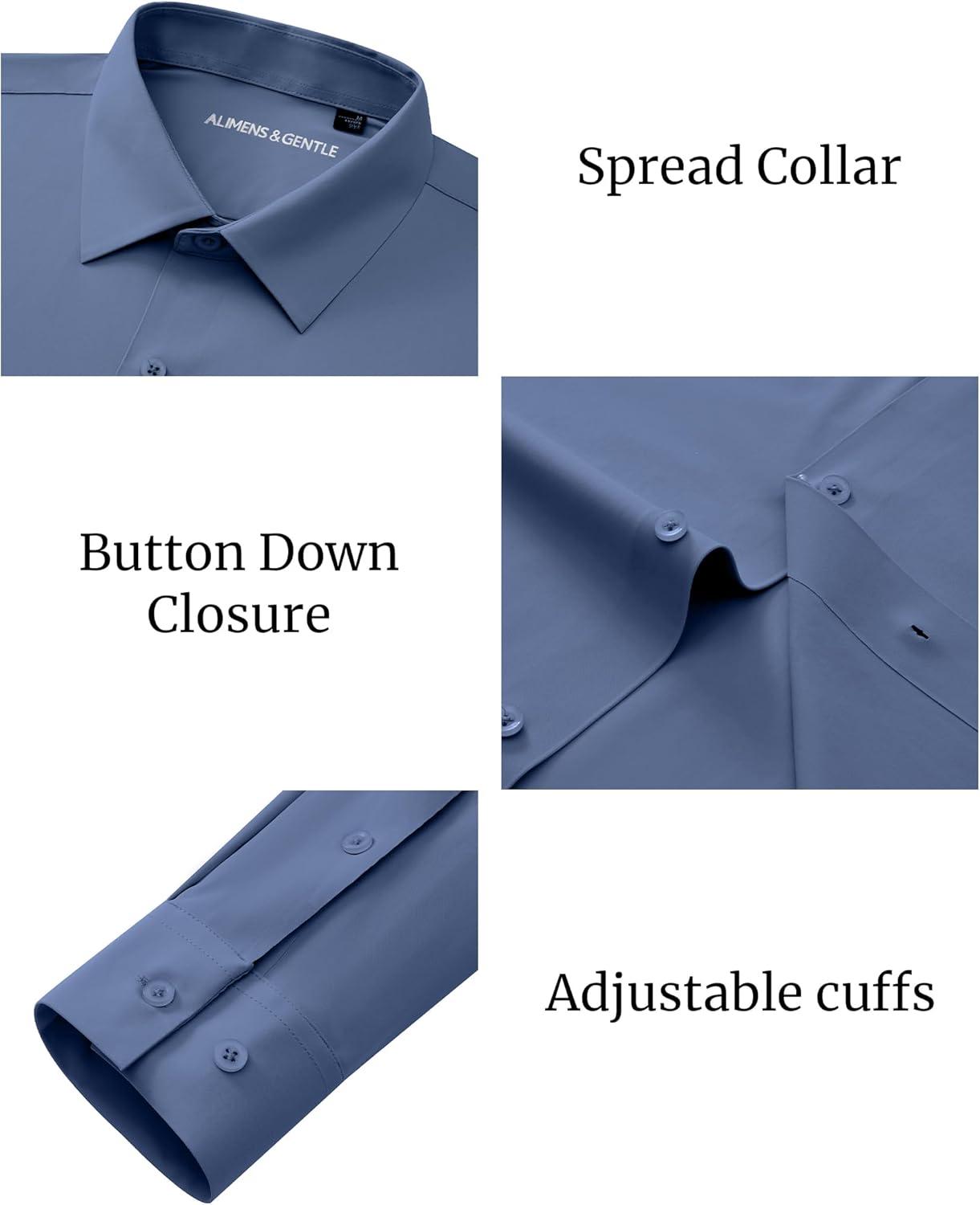 imageAlimens amp Gentle Mens Dress Shirts Stretch Muscle Fit Wrinkle Free Long Sleeve Button Down Shirt Casual Business Formal ShirtSteel Blue