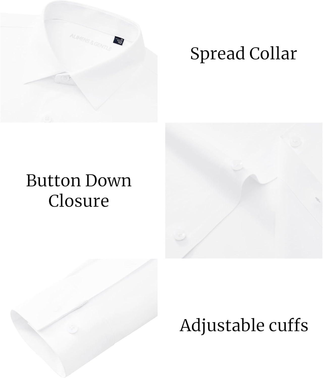 imageAlimens amp Gentle Mens Dress Shirts Stretch Muscle Fit Wrinkle Free Long Sleeve Button Down Shirt Casual Business Formal ShirtWhite