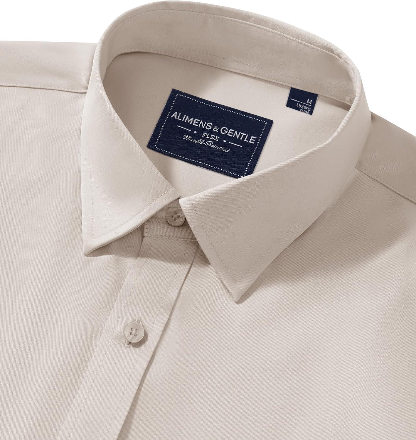 imageAlimens amp Gentle Mens Dress Shirts Transitional Weather Long Sleeve Stretch WrinkleFree Button Down TopBeige