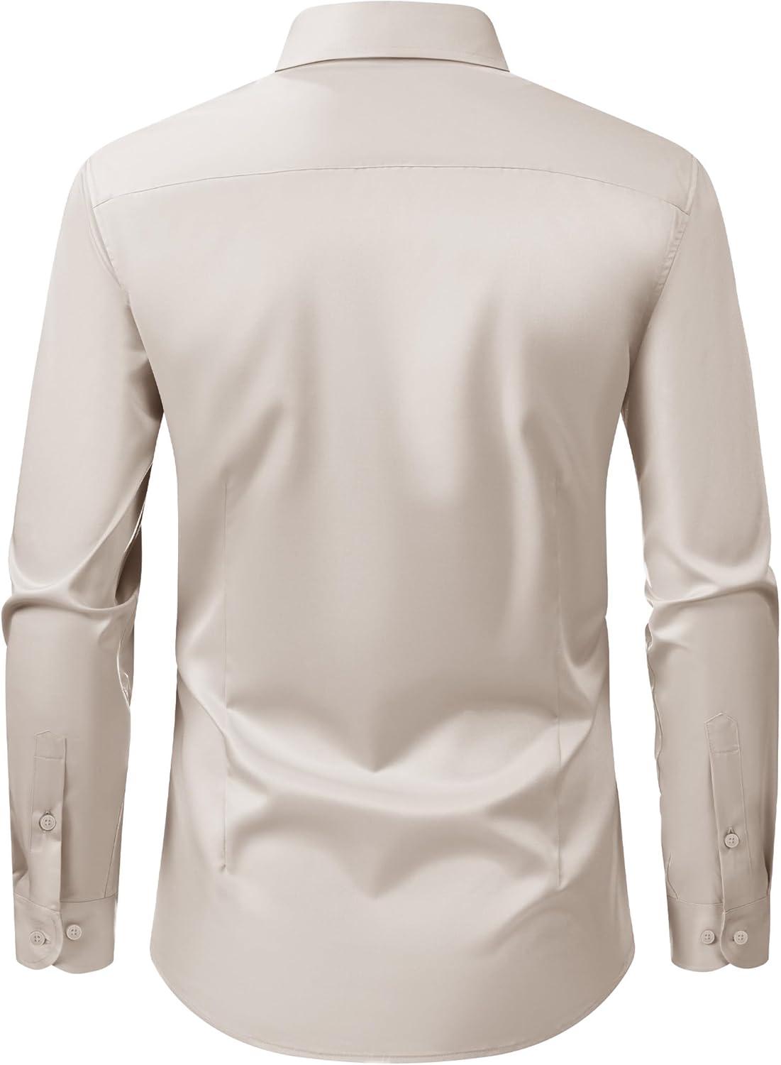 imageAlimens amp Gentle Mens Dress Shirts Transitional Weather Long Sleeve Stretch WrinkleFree Button Down TopBeige