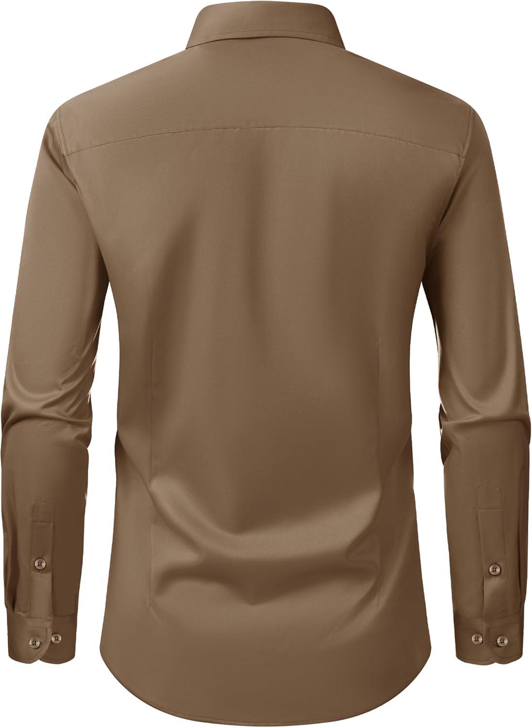 imageAlimens amp Gentle Mens Dress Shirts Transitional Weather Long Sleeve Stretch WrinkleFree Button Down TopDark Khaki
