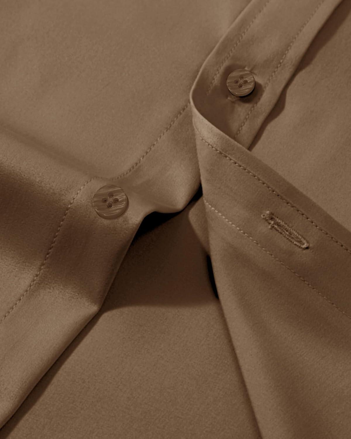 imageAlimens amp Gentle Mens Dress Shirts Transitional Weather Long Sleeve Stretch WrinkleFree Button Down TopDark Khaki