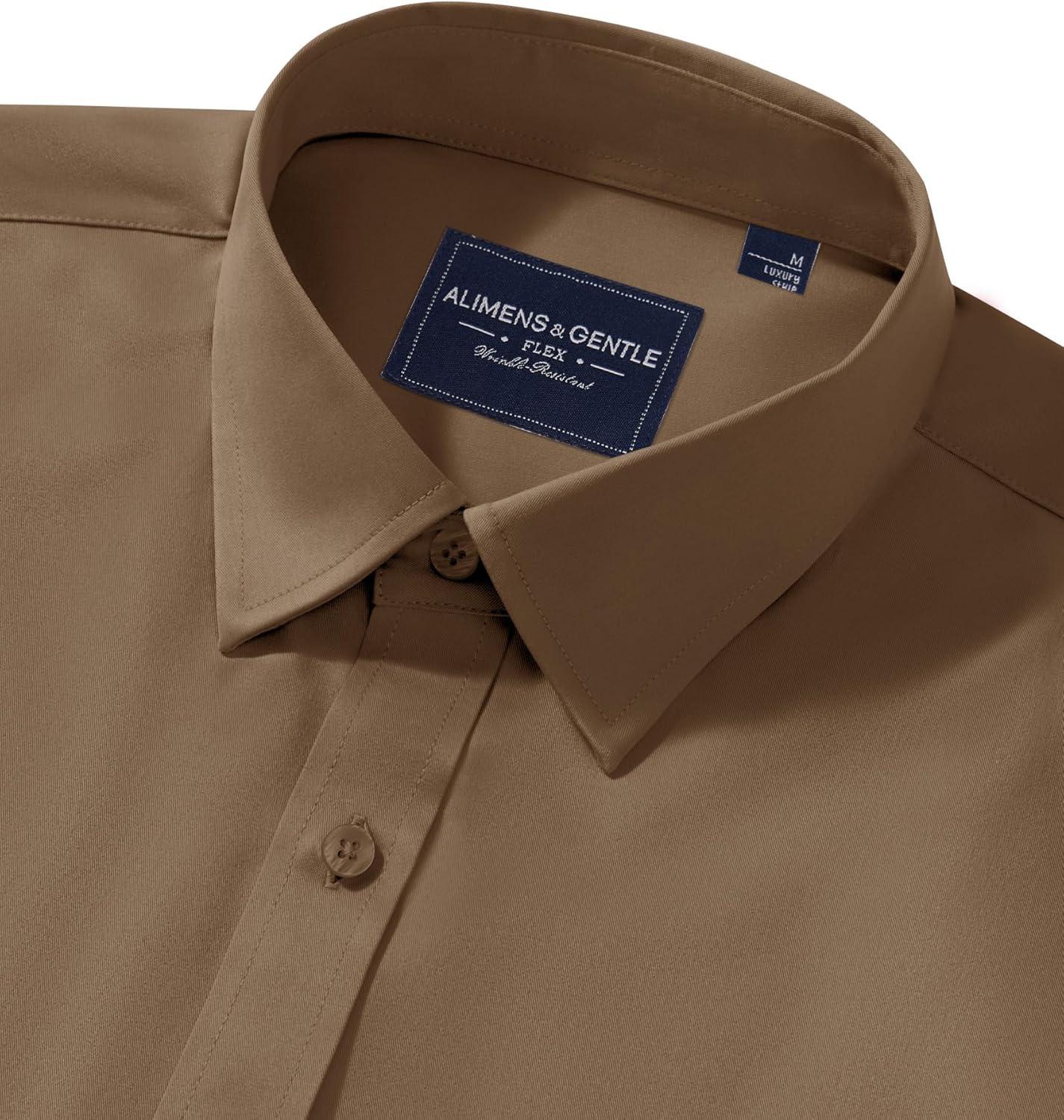 imageAlimens amp Gentle Mens Dress Shirts Transitional Weather Long Sleeve Stretch WrinkleFree Button Down TopDark Khaki