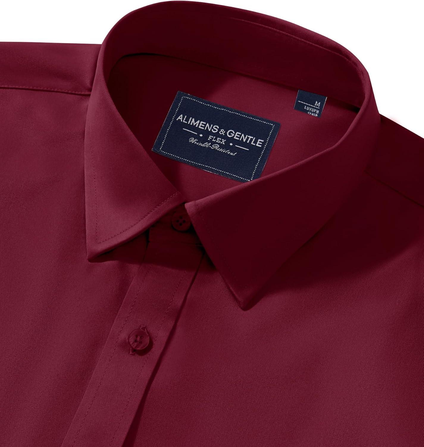 imageAlimens amp Gentle Mens Dress Shirts Transitional Weather Long Sleeve Stretch WrinkleFree Button Down TopWine Red