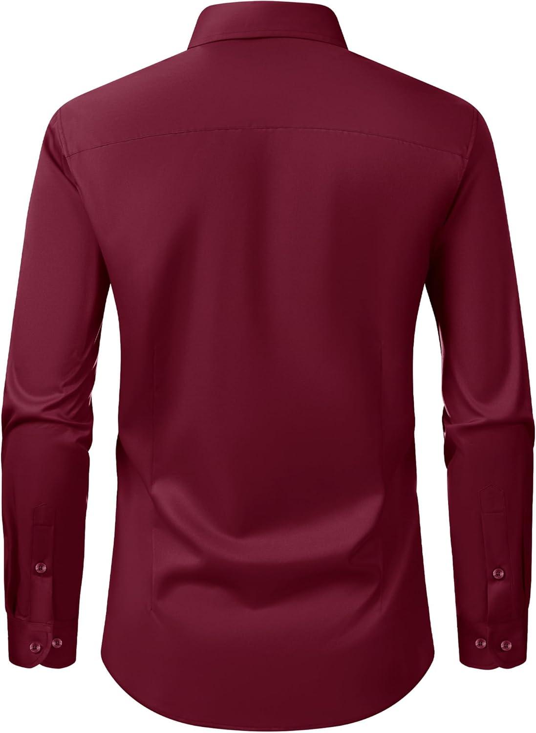 imageAlimens amp Gentle Mens Dress Shirts Transitional Weather Long Sleeve Stretch WrinkleFree Button Down TopWine Red