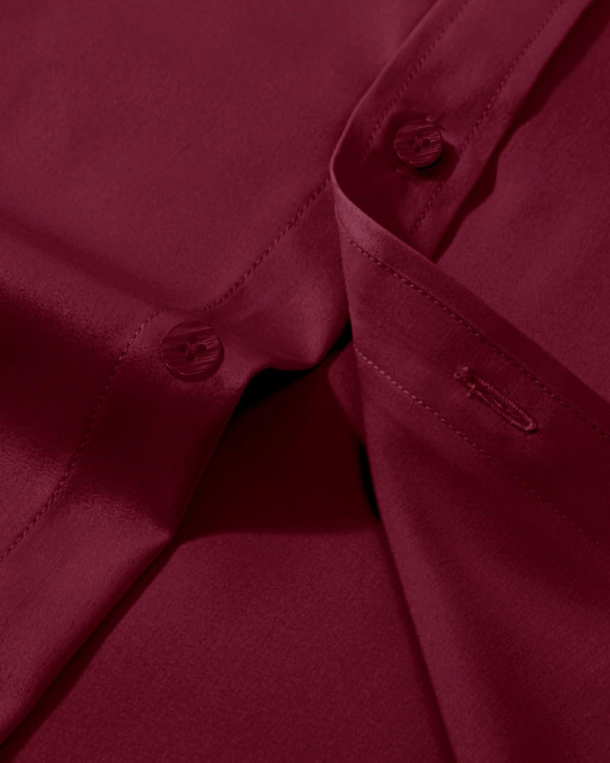 imageAlimens amp Gentle Mens Dress Shirts Transitional Weather Long Sleeve Stretch WrinkleFree Button Down TopWine Red