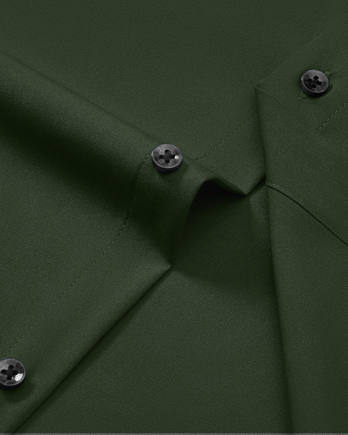 imageAlimens amp Gentle Mens Dress Shirts Wrinkle Free Stretch Solid Long Sleeve Button Down Shirt Wedding DatingArmy Green