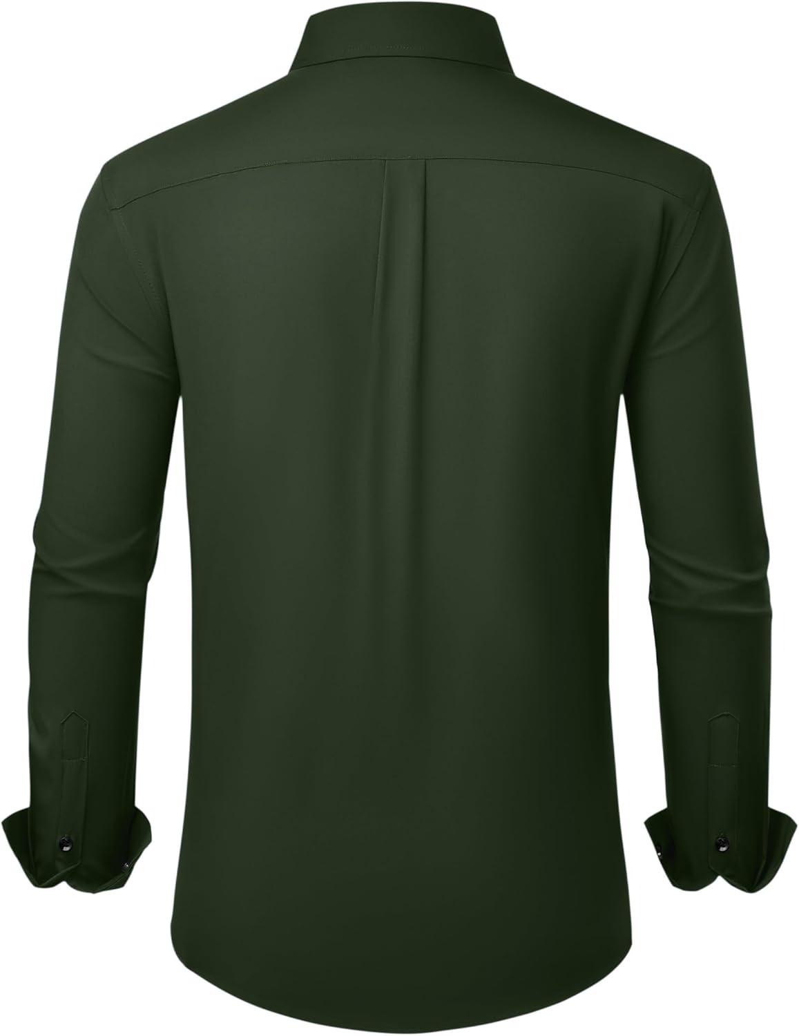 imageAlimens amp Gentle Mens Dress Shirts Wrinkle Free Stretch Solid Long Sleeve Button Down Shirt Wedding DatingArmy Green