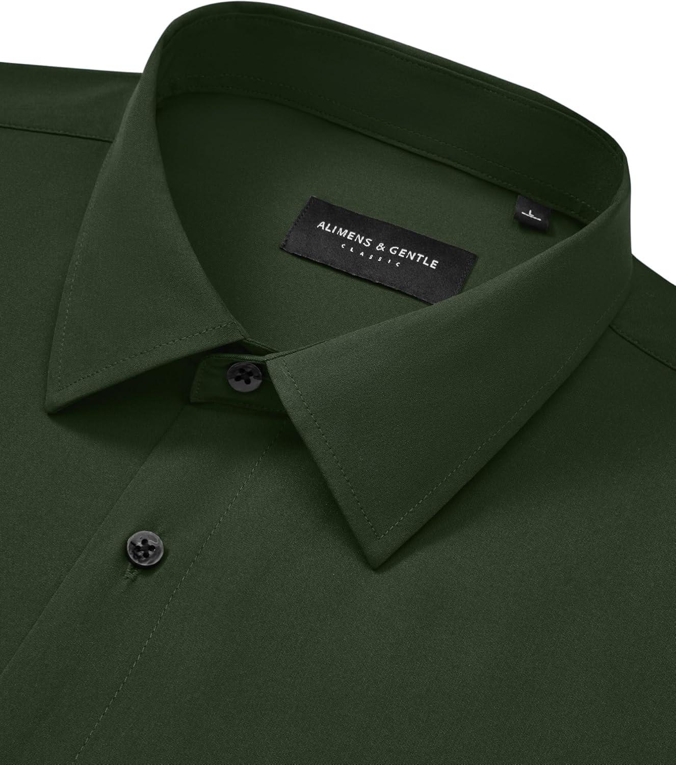 imageAlimens amp Gentle Mens Dress Shirts Wrinkle Free Stretch Solid Long Sleeve Button Down Shirt Wedding DatingArmy Green