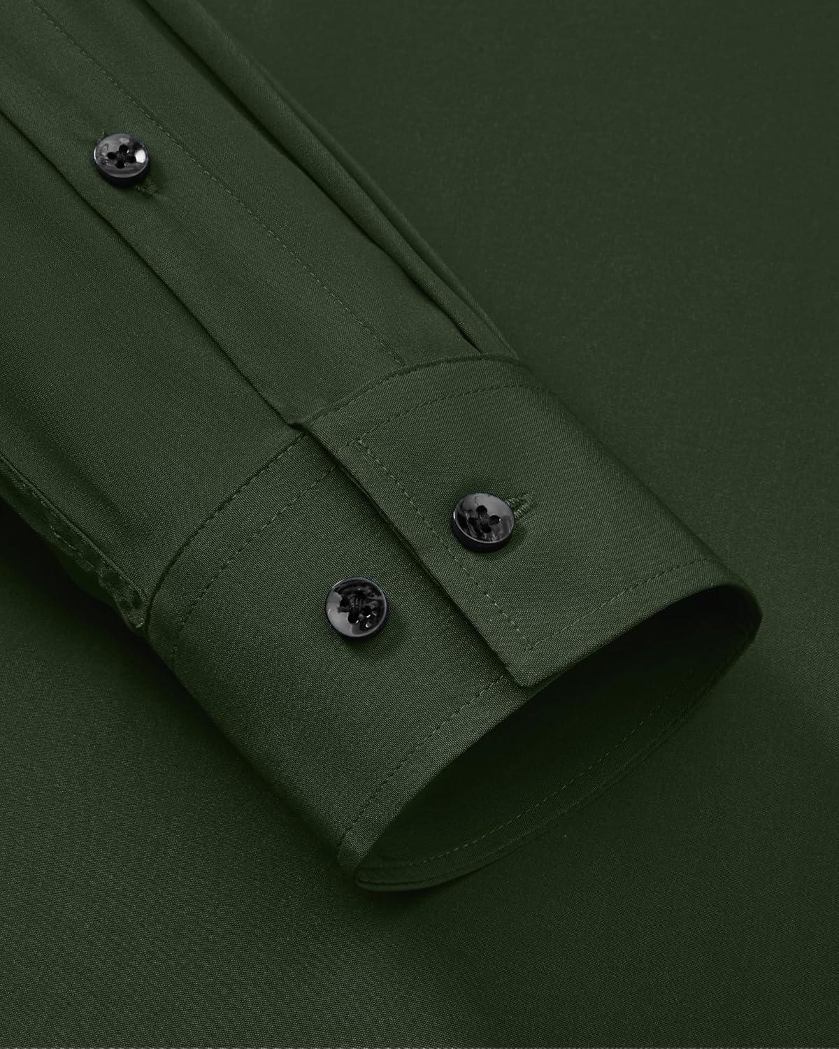 imageAlimens amp Gentle Mens Dress Shirts Wrinkle Free Stretch Solid Long Sleeve Button Down Shirt Wedding DatingArmy Green