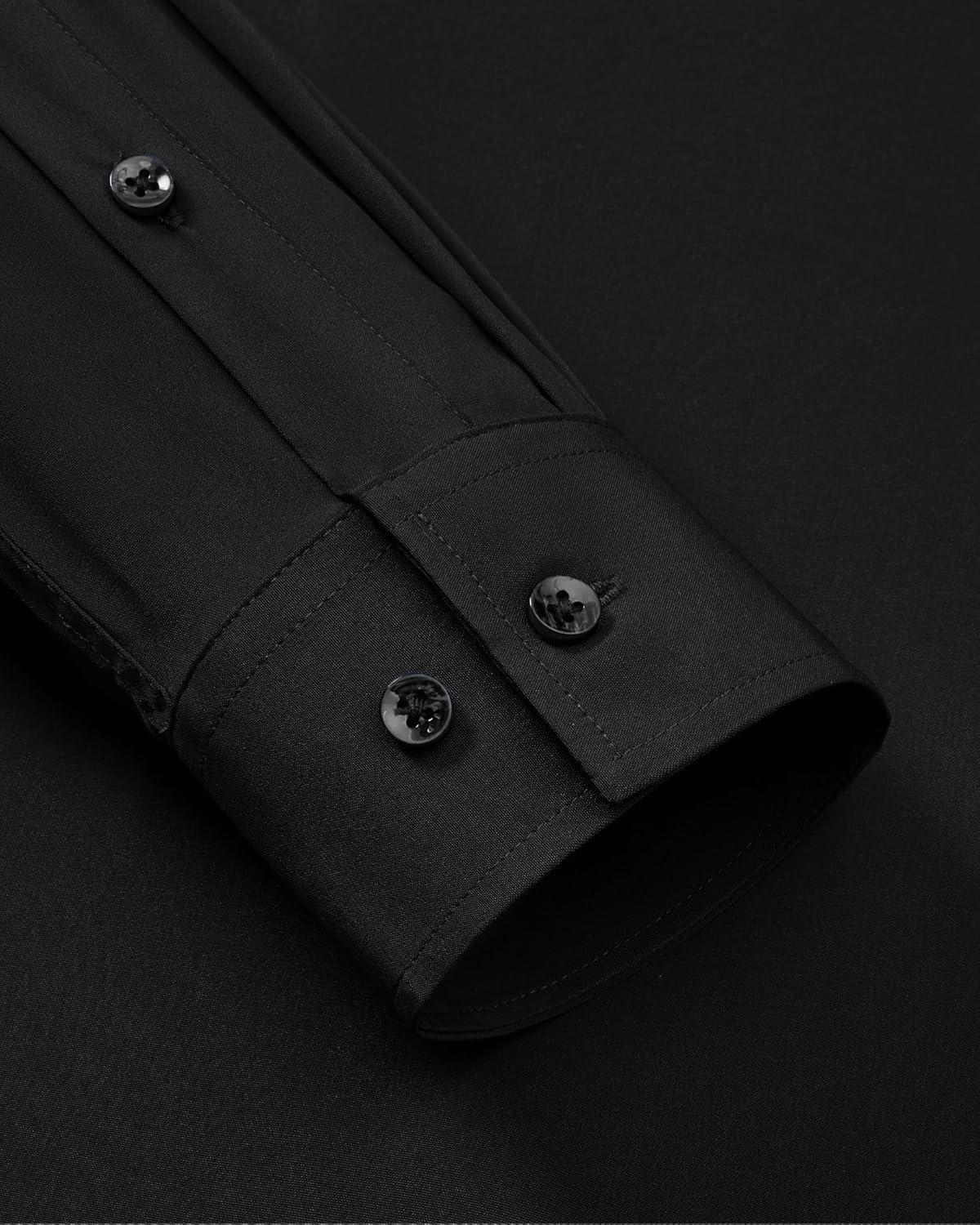 imageAlimens amp Gentle Mens Dress Shirts Wrinkle Free Stretch Solid Long Sleeve Button Down Shirt Wedding DatingBlack
