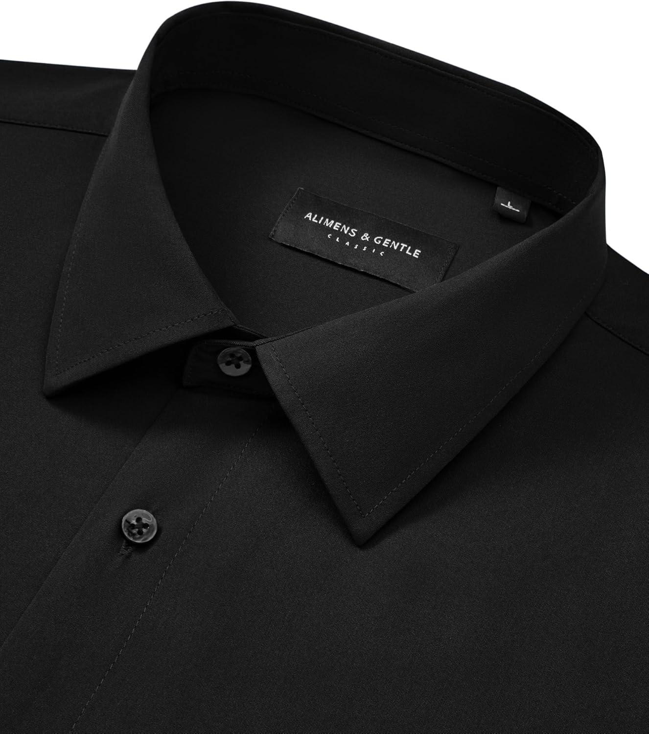 imageAlimens amp Gentle Mens Dress Shirts Wrinkle Free Stretch Solid Long Sleeve Button Down Shirt Wedding DatingBlack