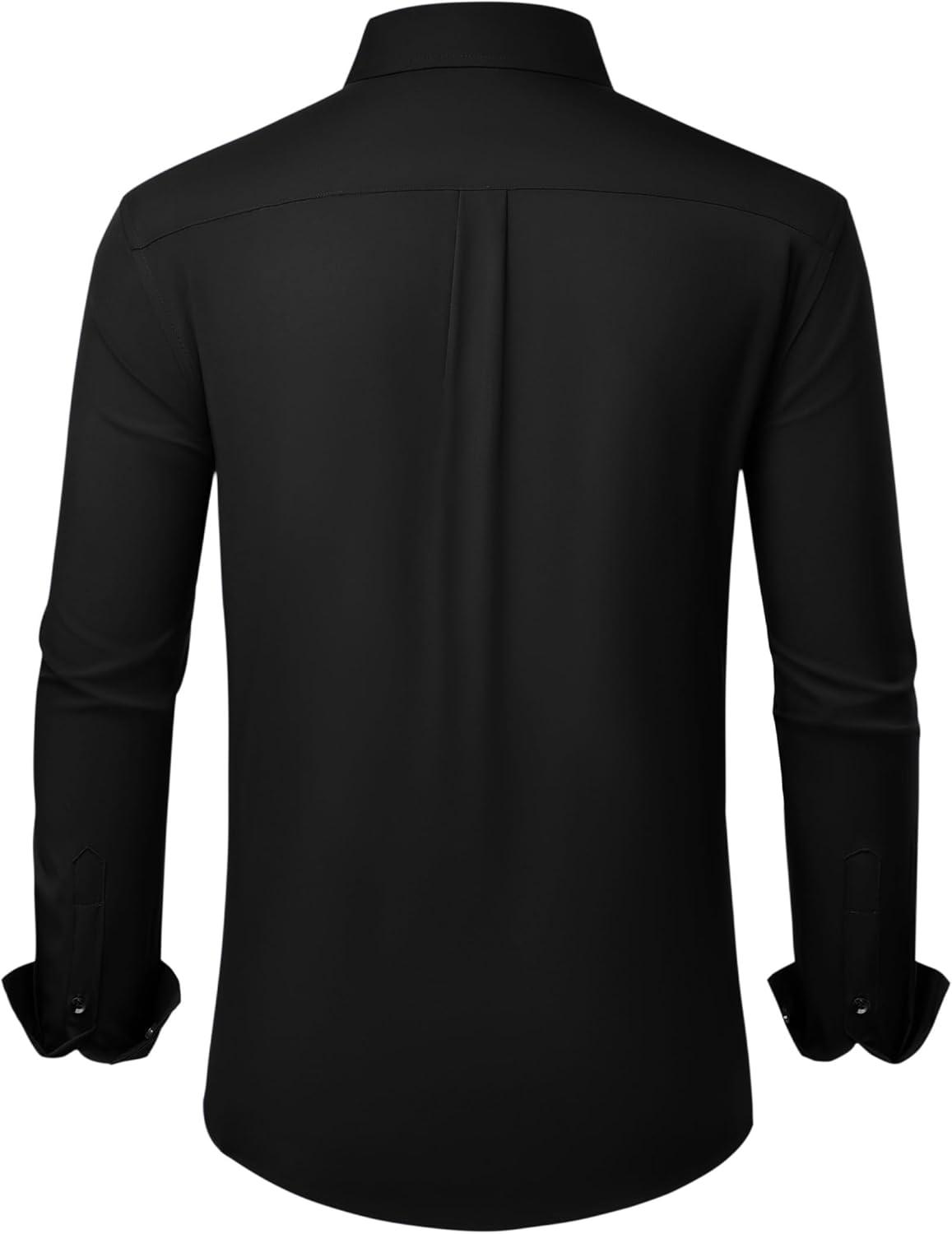 imageAlimens amp Gentle Mens Dress Shirts Wrinkle Free Stretch Solid Long Sleeve Button Down Shirt Wedding DatingBlack