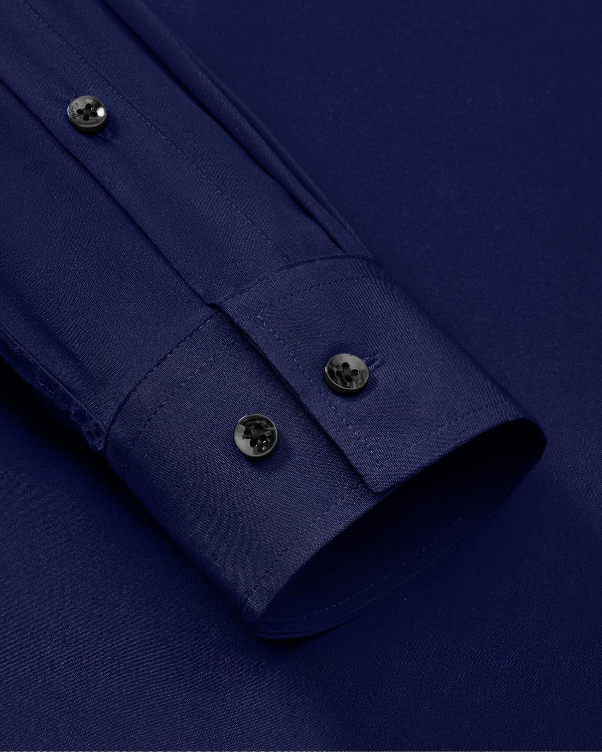 imageAlimens amp Gentle Mens Dress Shirts Wrinkle Free Stretch Solid Long Sleeve Button Down Shirt Wedding DatingNavy Blue