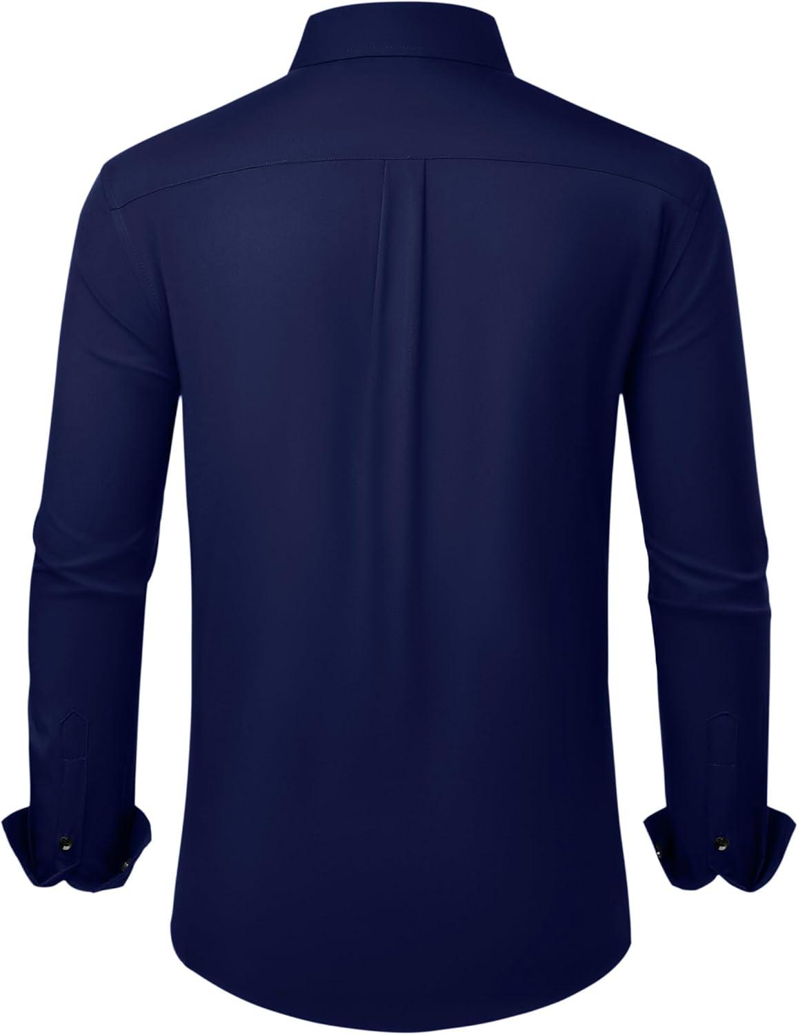 imageAlimens amp Gentle Mens Dress Shirts Wrinkle Free Stretch Solid Long Sleeve Button Down Shirt Wedding DatingNavy Blue