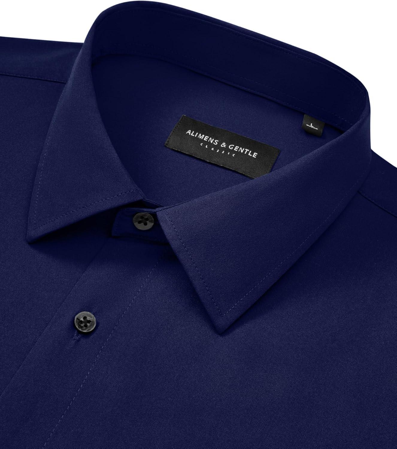 imageAlimens amp Gentle Mens Dress Shirts Wrinkle Free Stretch Solid Long Sleeve Button Down Shirt Wedding DatingNavy Blue