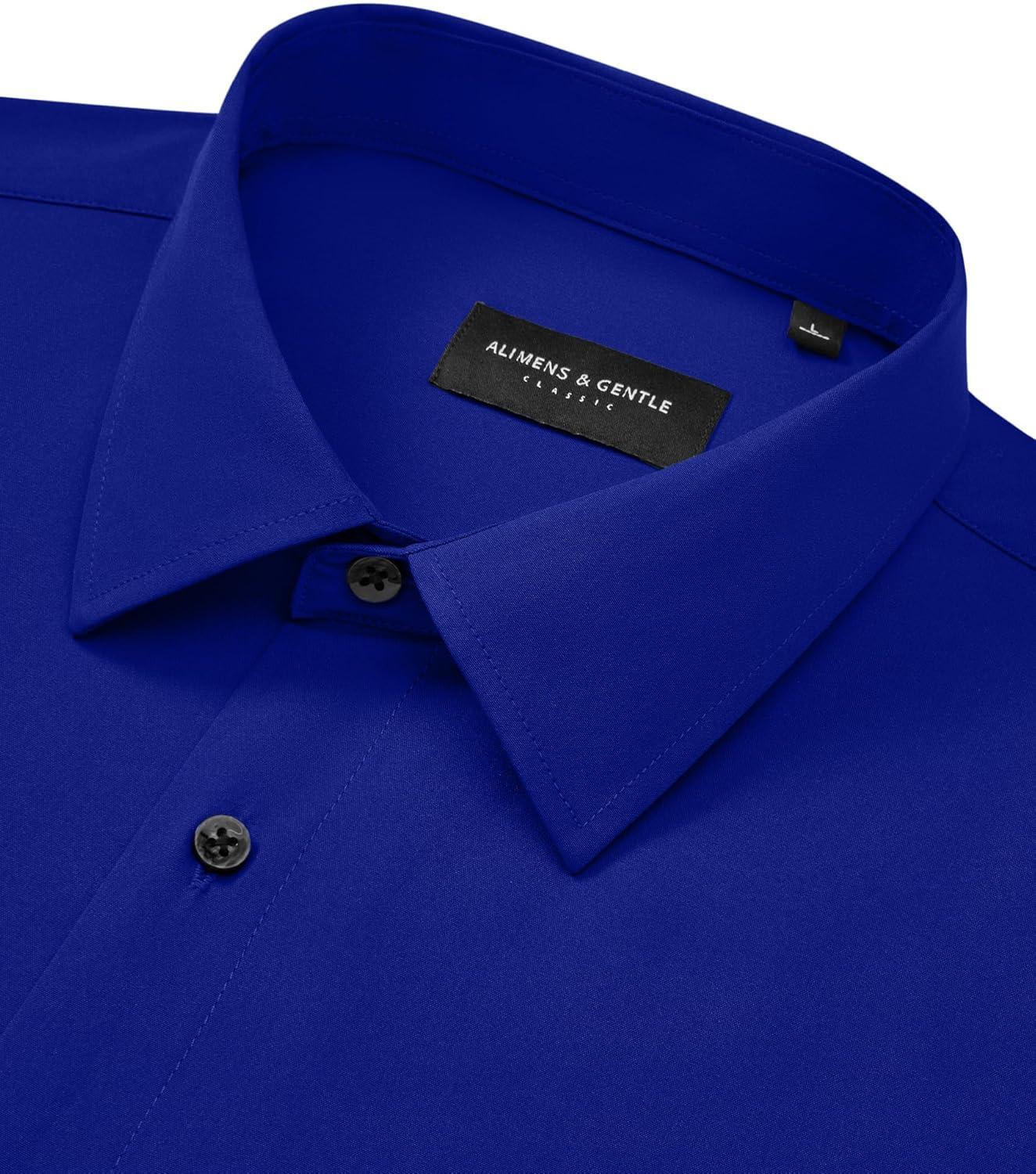 imageAlimens amp Gentle Mens Dress Shirts Wrinkle Free Stretch Solid Long Sleeve Button Down Shirt Wedding DatingRoyal Blue