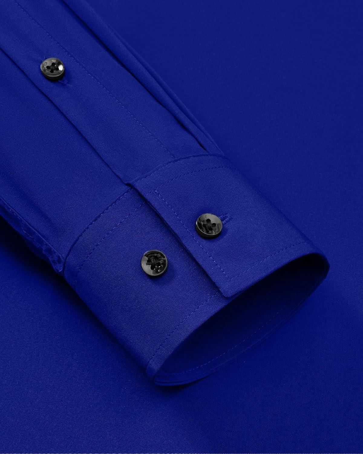 imageAlimens amp Gentle Mens Dress Shirts Wrinkle Free Stretch Solid Long Sleeve Button Down Shirt Wedding DatingRoyal Blue