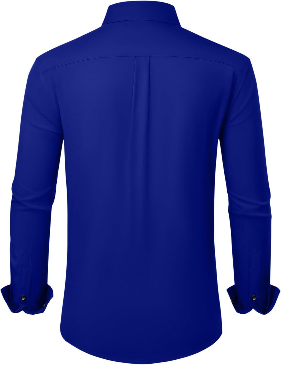 imageAlimens amp Gentle Mens Dress Shirts Wrinkle Free Stretch Solid Long Sleeve Button Down Shirt Wedding DatingRoyal Blue