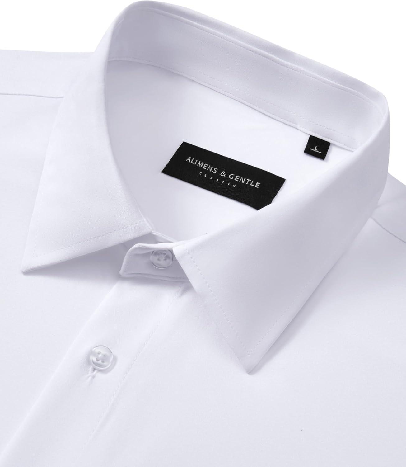 imageAlimens amp Gentle Mens Dress Shirts Wrinkle Free Stretch Solid Long Sleeve Button Down Shirt Wedding DatingSolid White