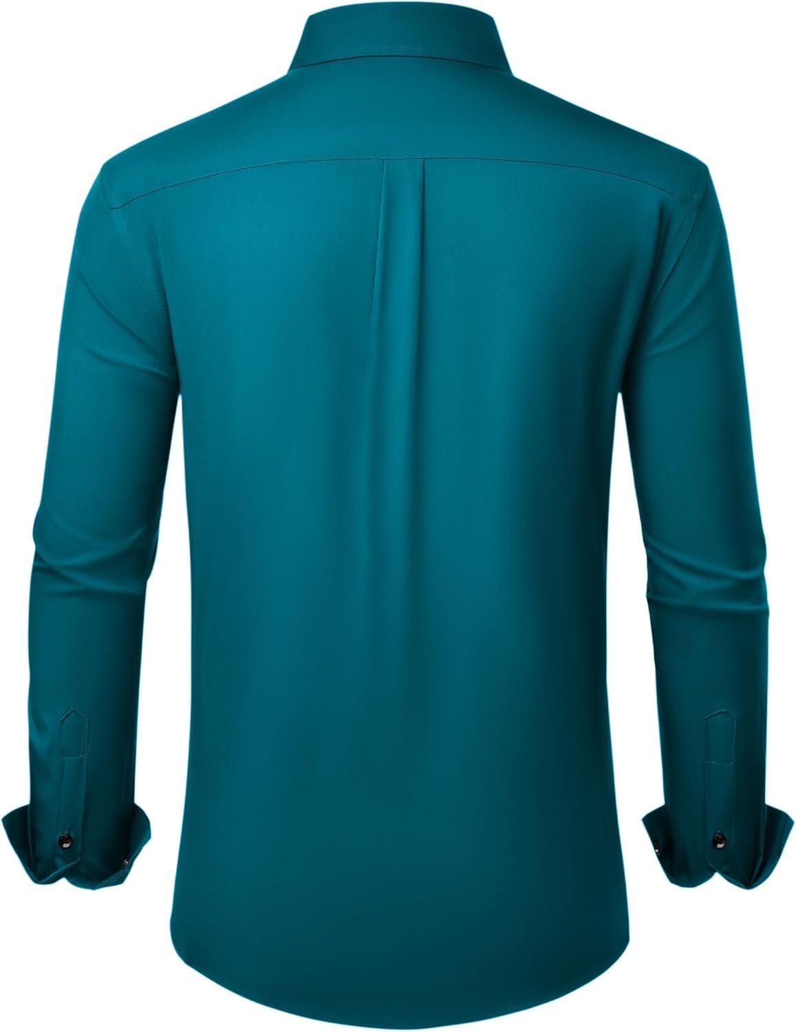 imageAlimens amp Gentle Mens Dress Shirts Wrinkle Free Stretch Solid Long Sleeve Button Down Shirt Wedding DatingTeal