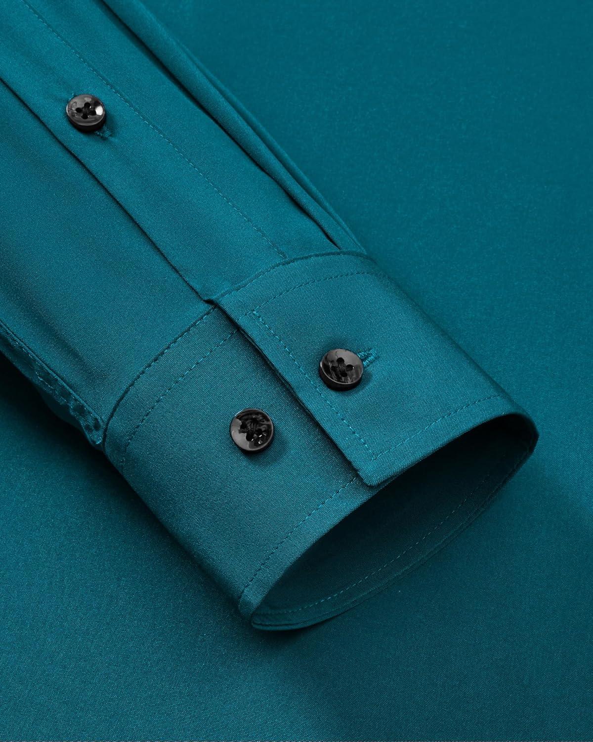 imageAlimens amp Gentle Mens Dress Shirts Wrinkle Free Stretch Solid Long Sleeve Button Down Shirt Wedding DatingTeal