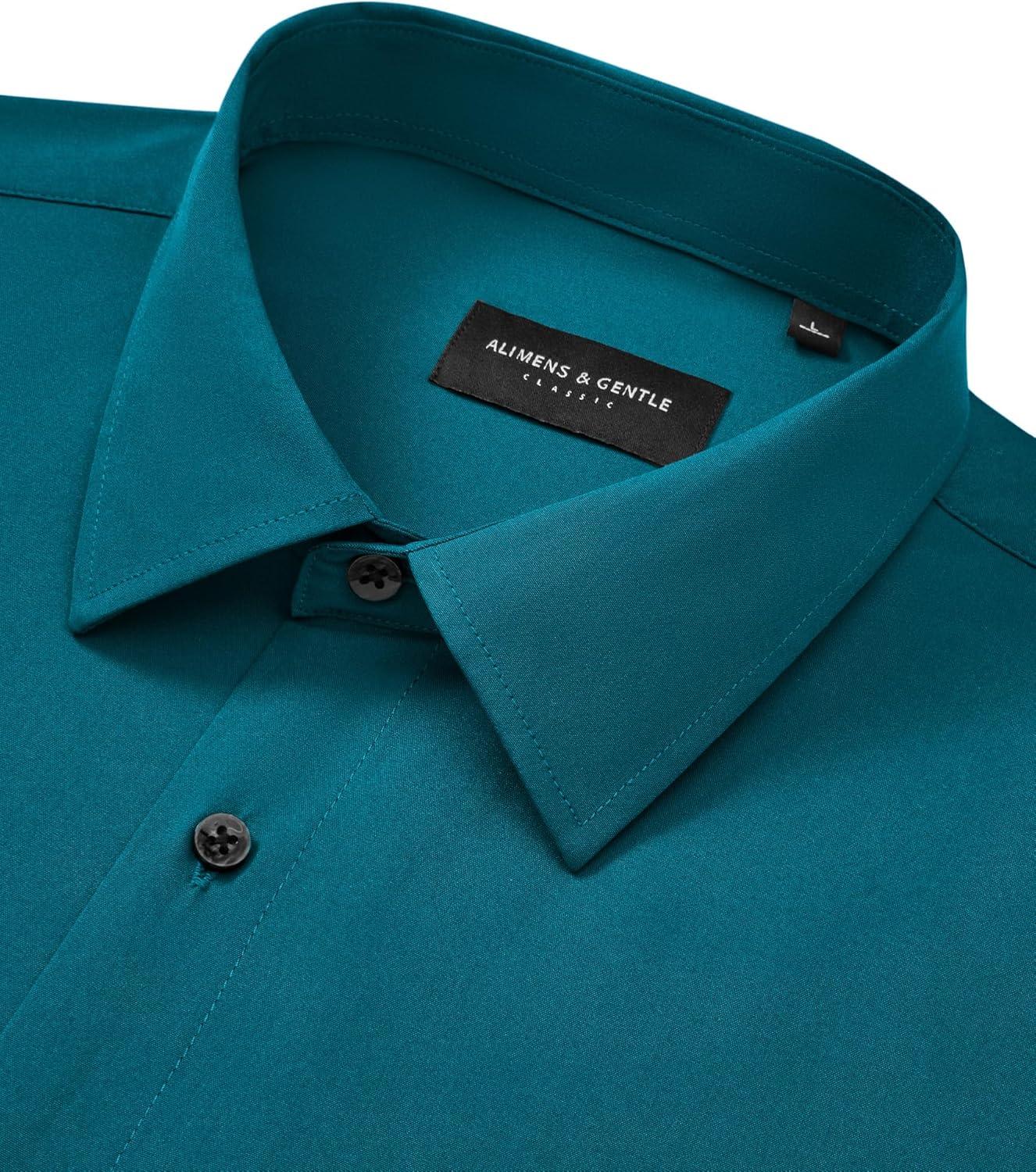imageAlimens amp Gentle Mens Dress Shirts Wrinkle Free Stretch Solid Long Sleeve Button Down Shirt Wedding DatingTeal