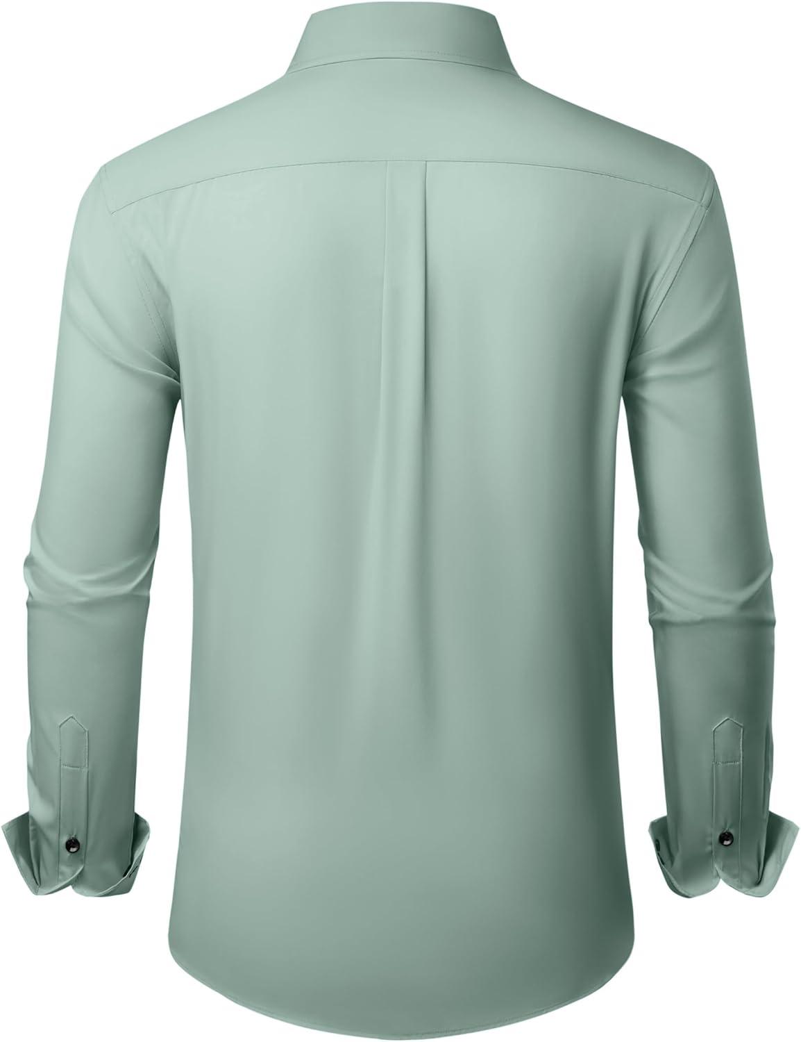 imageAlimens amp Gentle Mens Dress Shirts Wrinkle Free Stretch Solid Long Sleeve Button Down Shirt Wedding DatingTurquoise Green