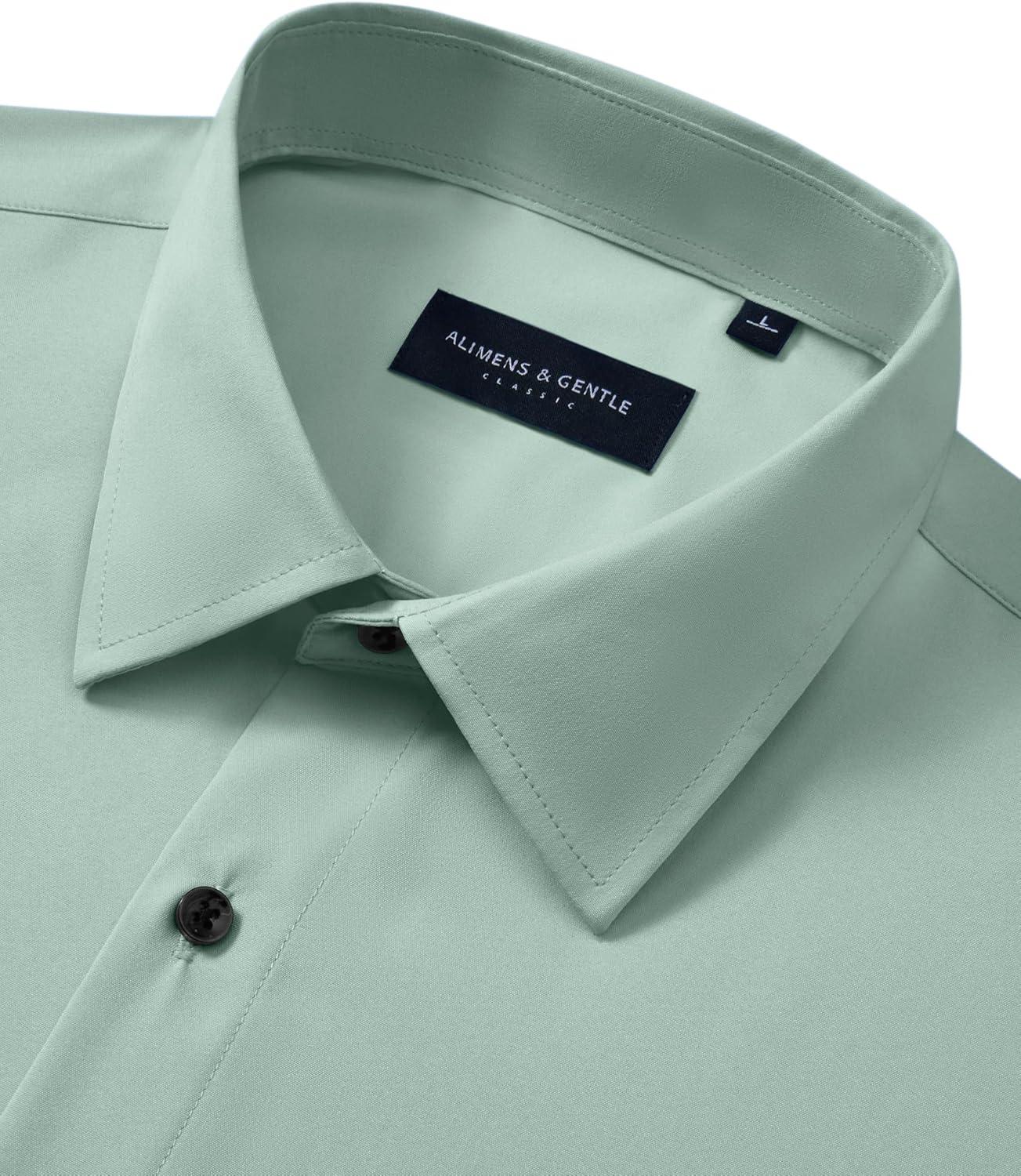 imageAlimens amp Gentle Mens Dress Shirts Wrinkle Free Stretch Solid Long Sleeve Button Down Shirt Wedding DatingTurquoise Green