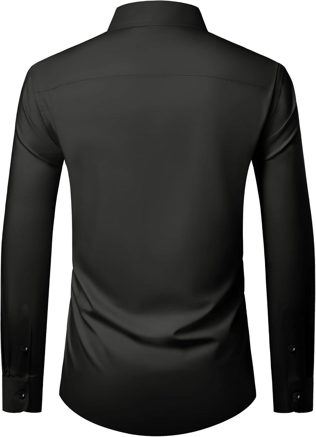 imageAlimens amp Gentle Mens Long Sleeve Dress Shirts Wrinkle Free Stretch Wedding Business Casual Button Down ShirtBlack