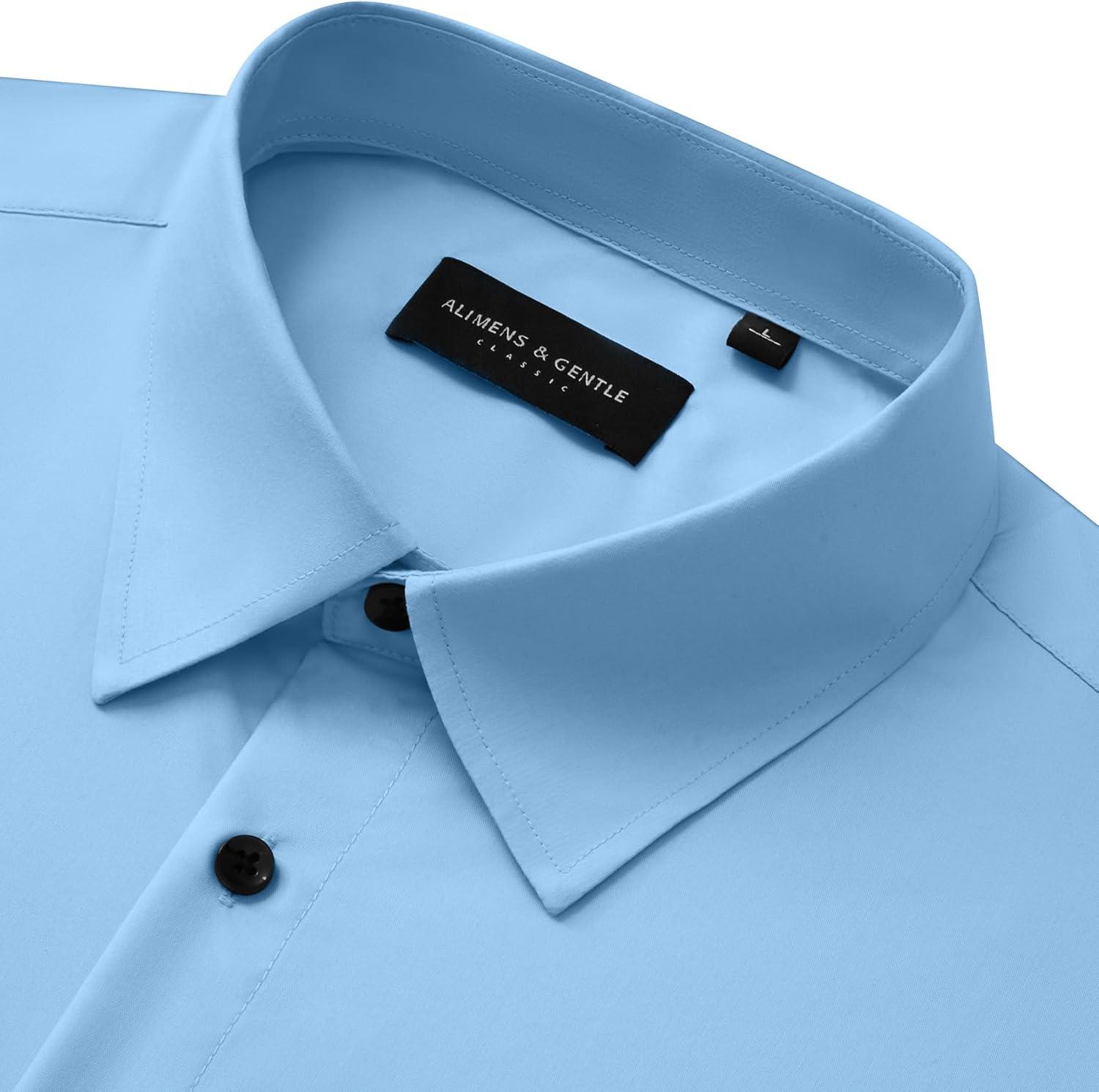 imageAlimens amp Gentle Mens Long Sleeve Dress Shirts Wrinkle Free Stretch Wedding Business Casual Button Down ShirtBlue