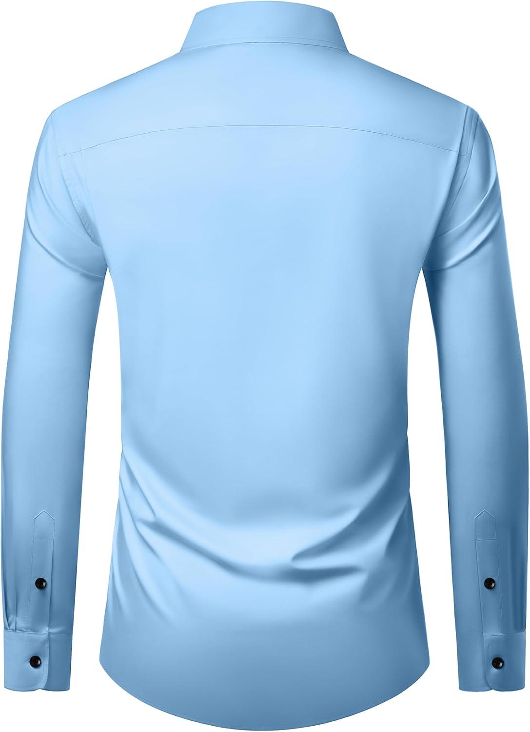 imageAlimens amp Gentle Mens Long Sleeve Dress Shirts Wrinkle Free Stretch Wedding Business Casual Button Down ShirtBlue