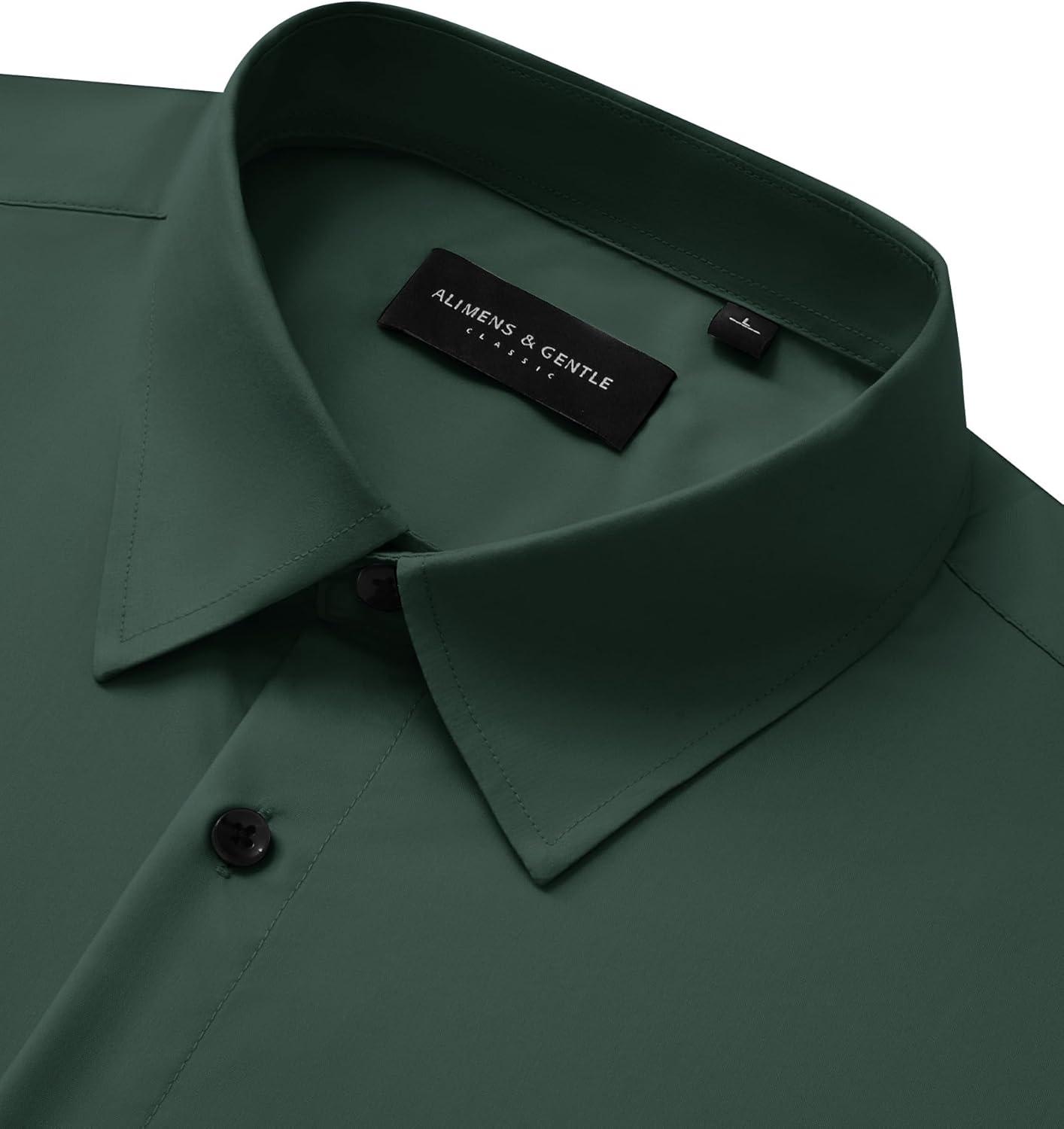 imageAlimens amp Gentle Mens Long Sleeve Dress Shirts Wrinkle Free Stretch Wedding Business Casual Button Down ShirtGreen