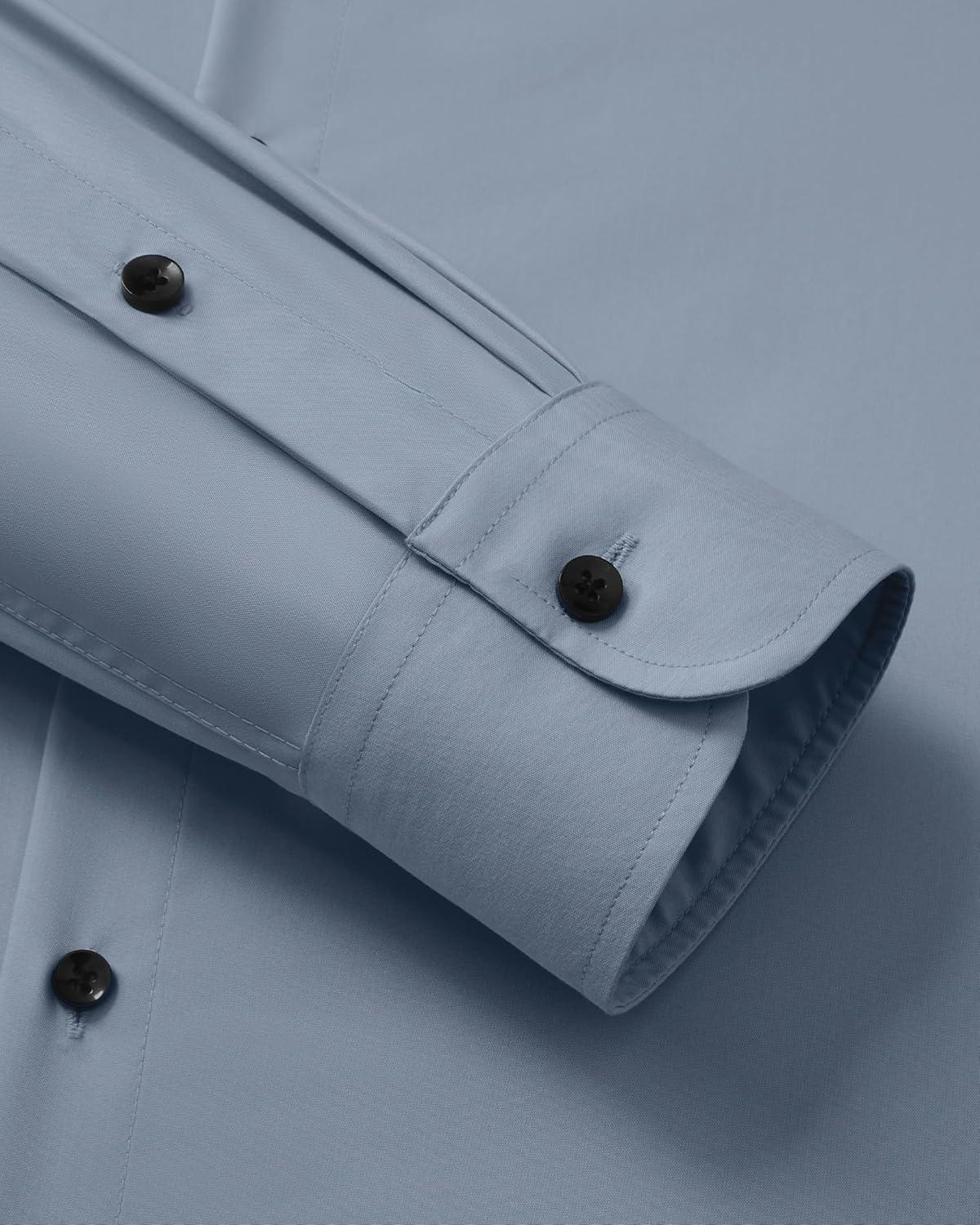 imageAlimens amp Gentle Mens Long Sleeve Dress Shirts Wrinkle Free Stretch Wedding Business Casual Button Down ShirtGrey