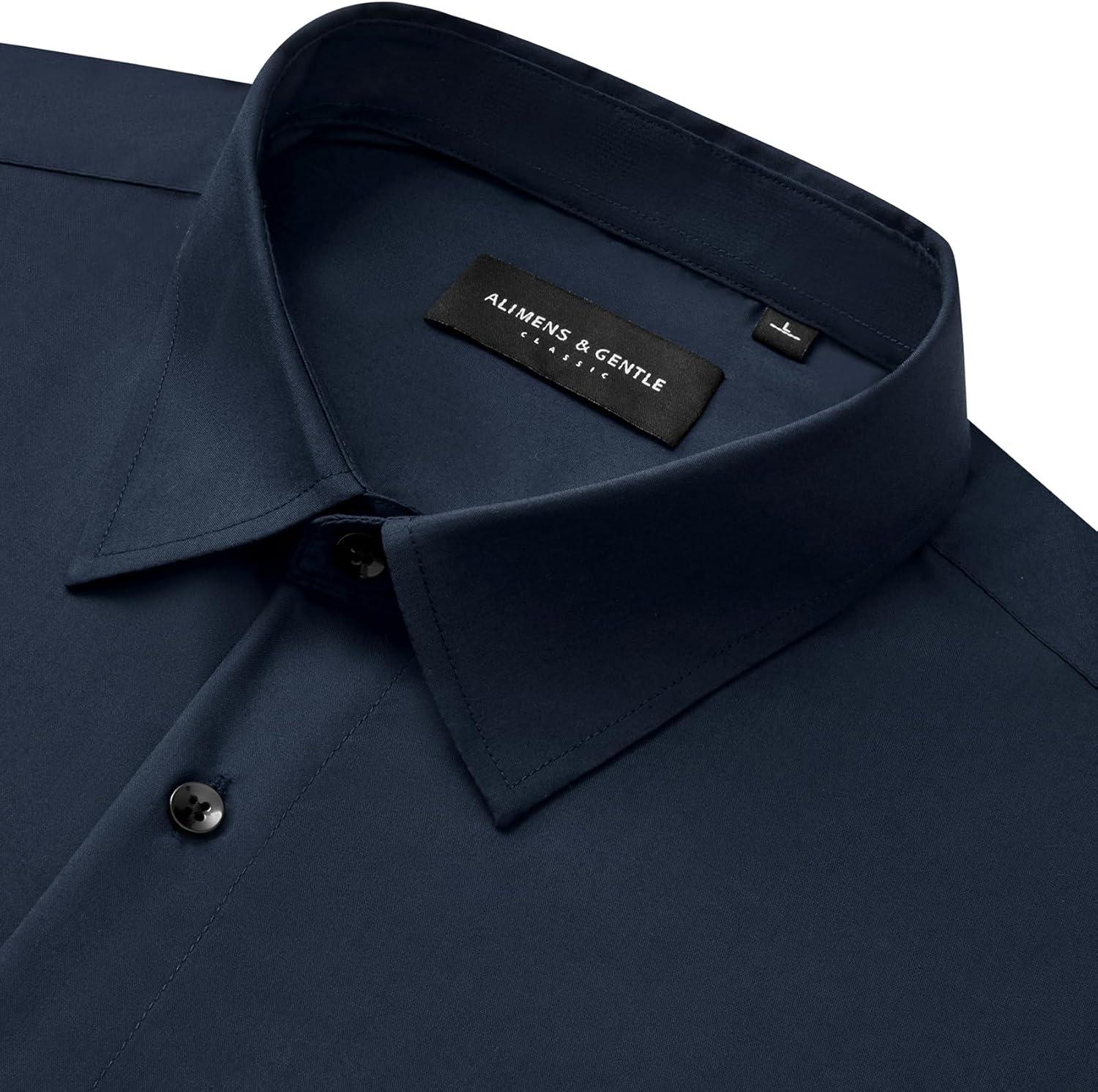 imageAlimens amp Gentle Mens Long Sleeve Dress Shirts Wrinkle Free Stretch Wedding Business Casual Button Down ShirtNavy Blue