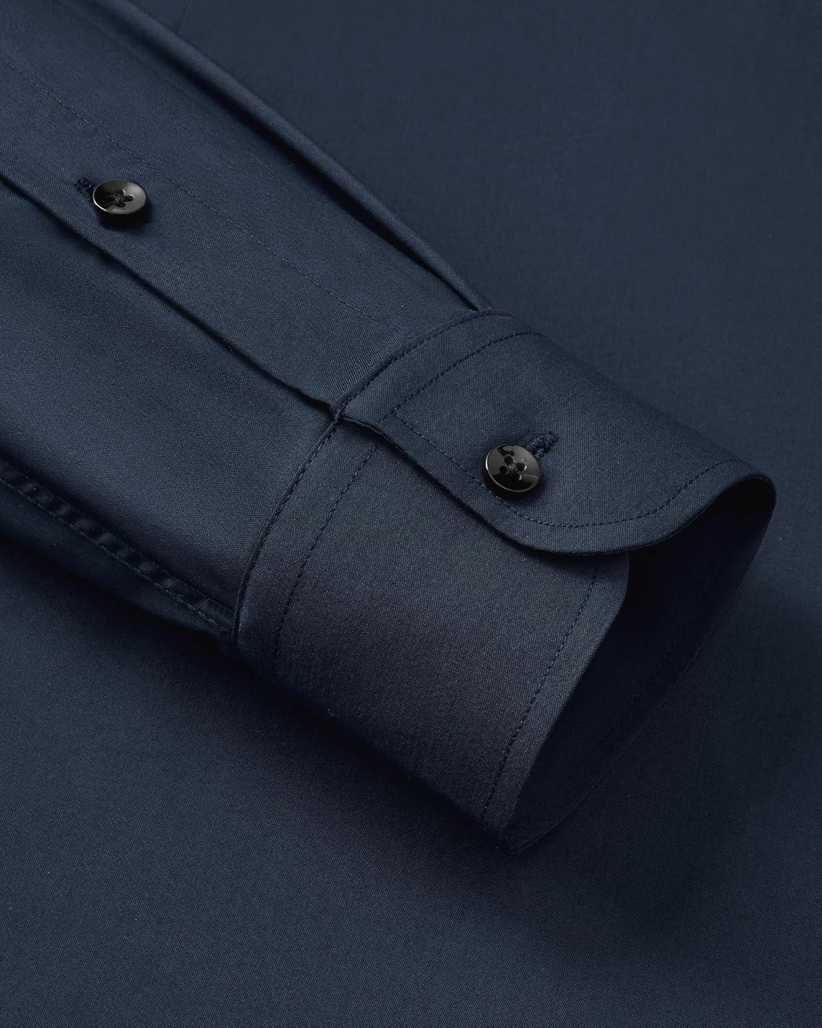 imageAlimens amp Gentle Mens Long Sleeve Dress Shirts Wrinkle Free Stretch Wedding Business Casual Button Down ShirtNavy Blue