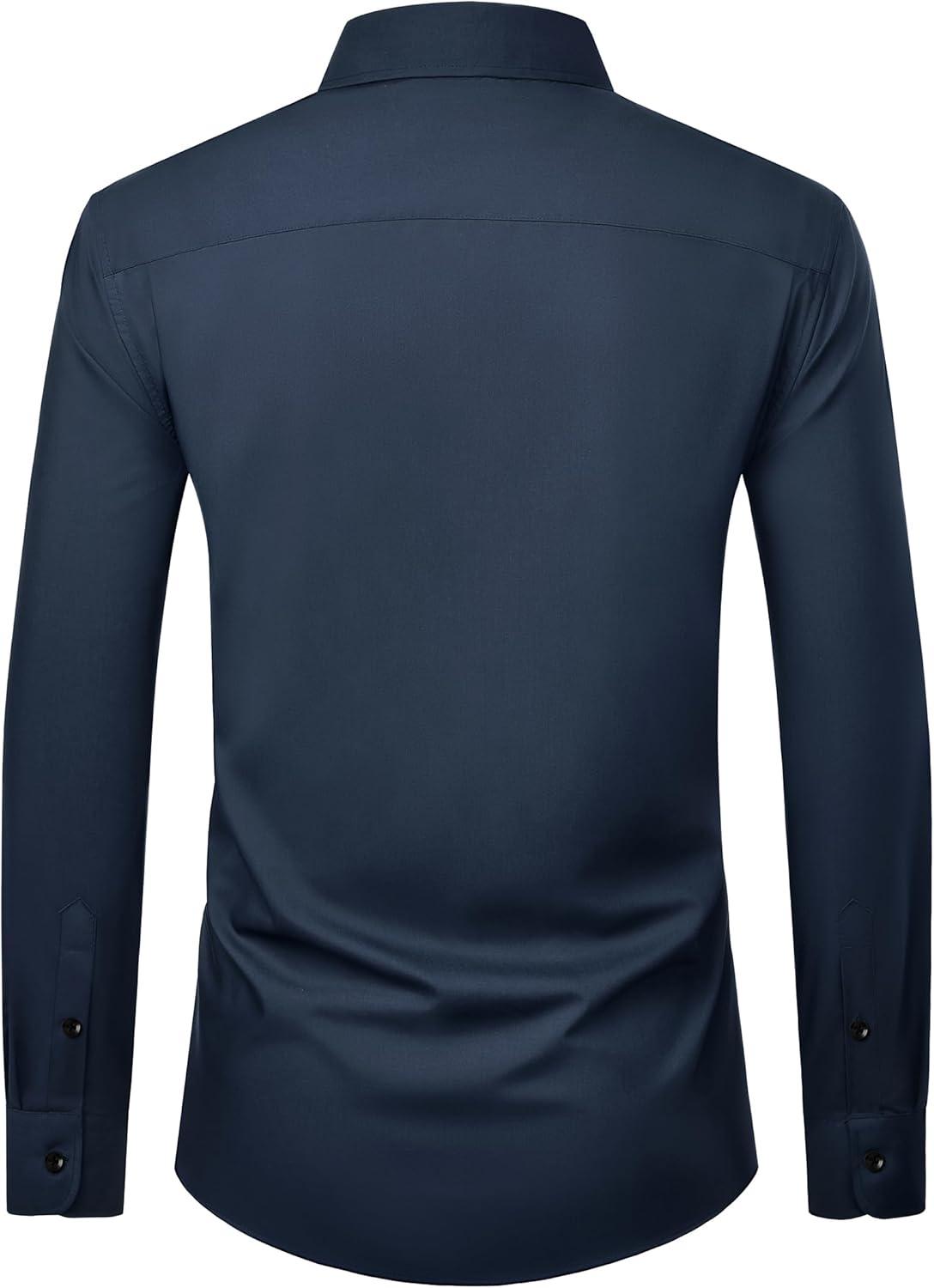 imageAlimens amp Gentle Mens Long Sleeve Dress Shirts Wrinkle Free Stretch Wedding Business Casual Button Down ShirtNavy Blue