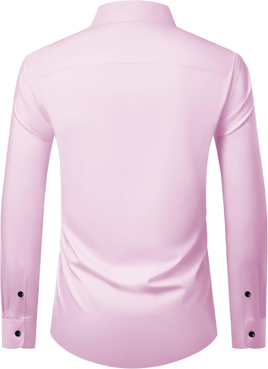imageAlimens amp Gentle Mens Long Sleeve Dress Shirts Wrinkle Free Stretch Wedding Business Casual Button Down ShirtPink