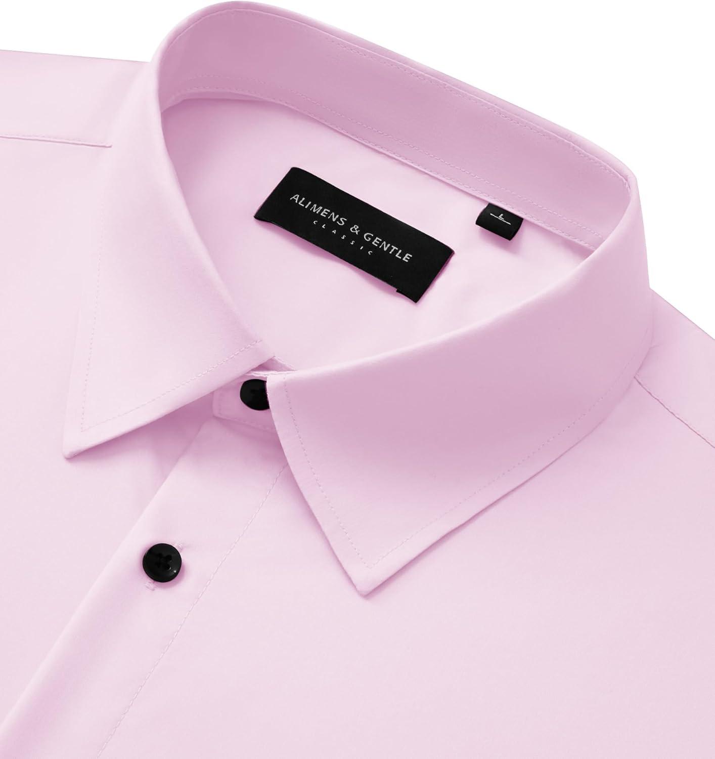 imageAlimens amp Gentle Mens Long Sleeve Dress Shirts Wrinkle Free Stretch Wedding Business Casual Button Down ShirtPink