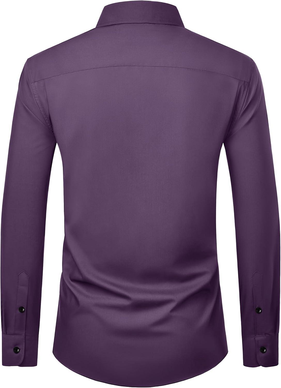 imageAlimens amp Gentle Mens Long Sleeve Dress Shirts Wrinkle Free Stretch Wedding Business Casual Button Down ShirtPurple