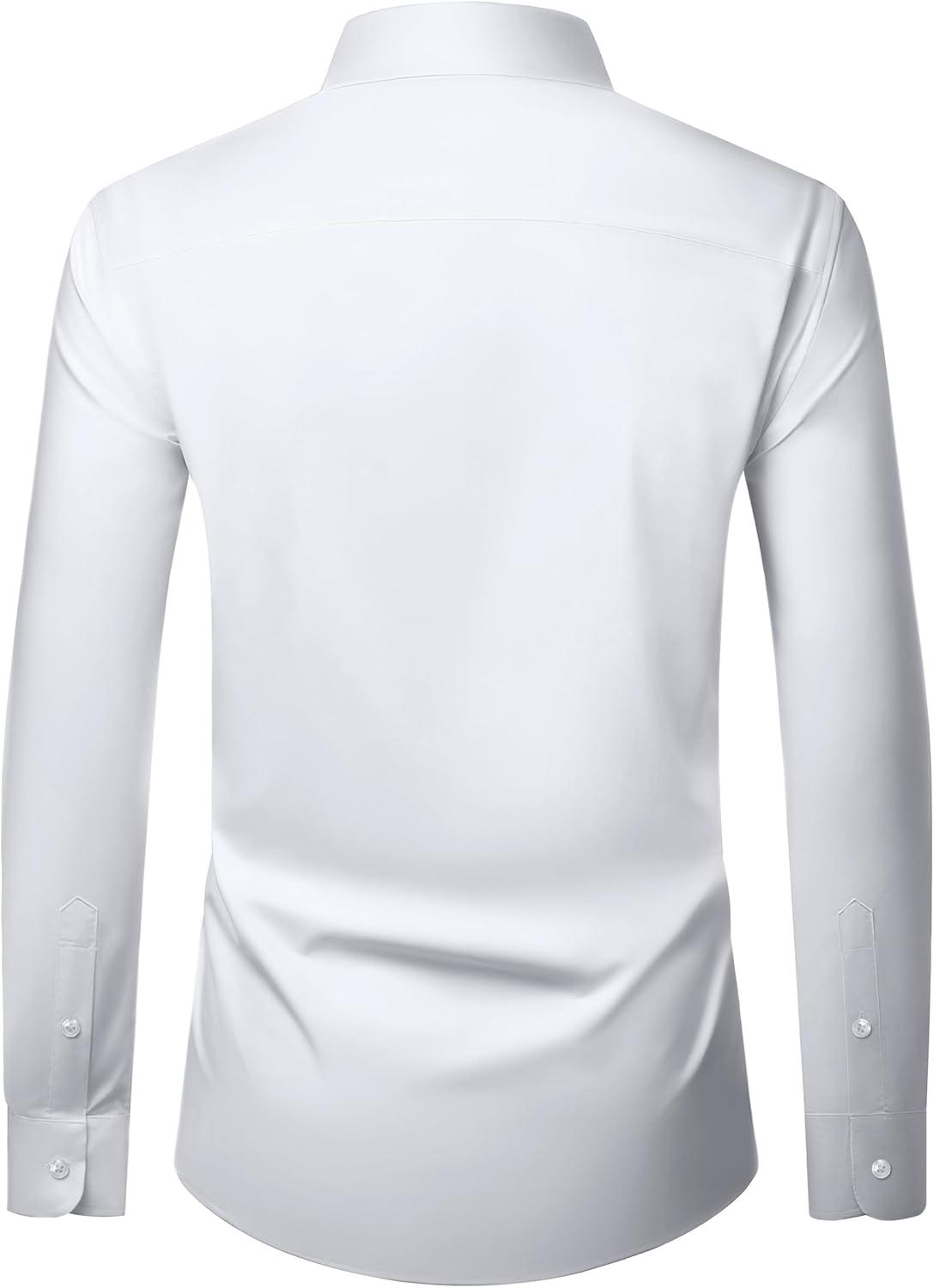 imageAlimens amp Gentle Mens Long Sleeve Dress Shirts Wrinkle Free Stretch Wedding Business Casual Button Down ShirtWhite